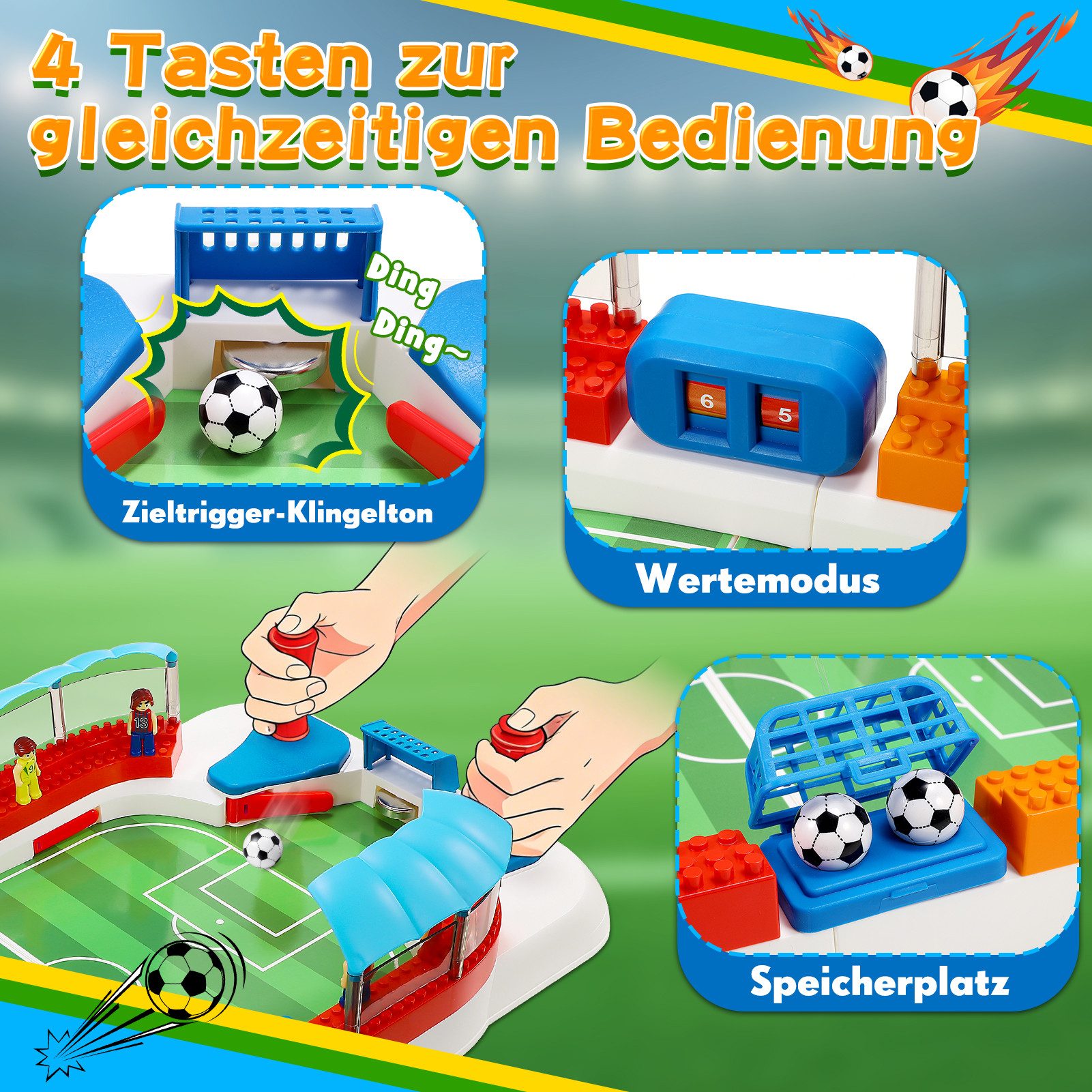 Wootoy Tischfußballspiel Kickertisch Tischkicker mit 2 Bällen Tischfußball für 2 Spieler (rutschfeste Griffe, faltbares Design und Betrieb ohne Batterien, 1-tlg., mit Punkteanzeige Torglocke und zwei Spielbälle), Geschenkidee für Kinder ab 3 Jahren sowie Jugendliche und Erwachsene