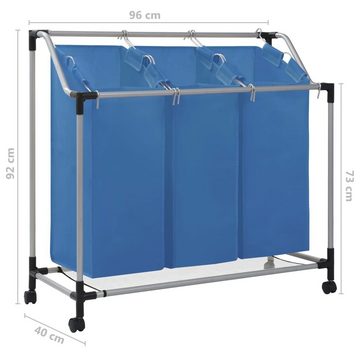 furnicato Wäschekorb Wäschesortierer mit 3 Taschen Blau Stahl (1 St)