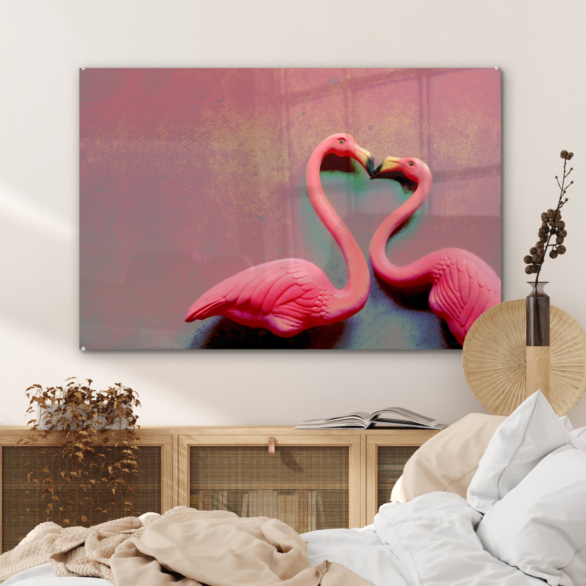 Acrylglasbilder MuchoWow Schlafzimmer (1 sich, küssen Wohnzimmer St), Zwei Flamingos Acrylglasbild &