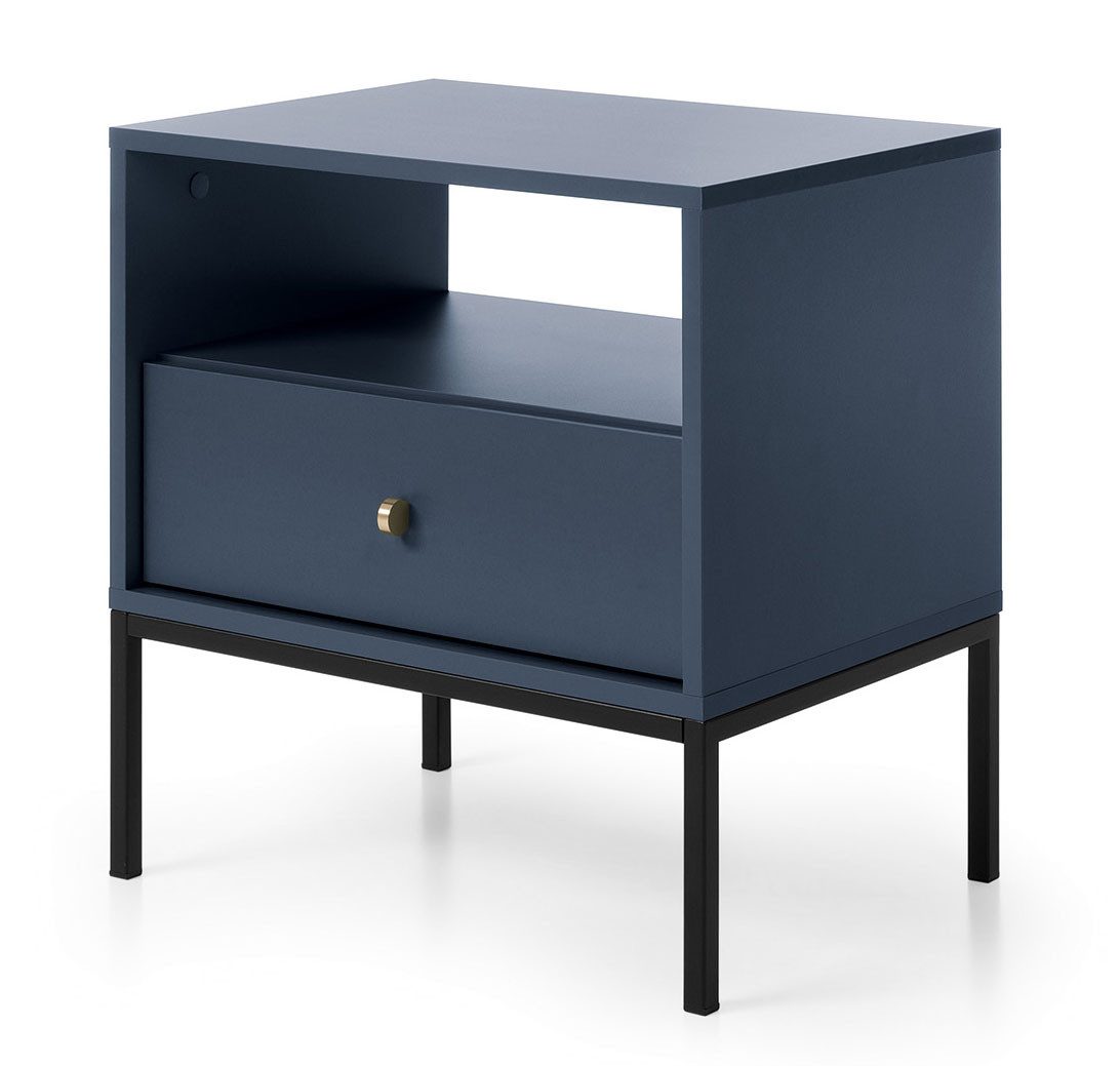 Feldmann-Wohnen Nachtkonsole Mono (1 Vollauszugschublade, 1 Fach, 1 St., moderne Optik, Möbelknäufe, Metallfüße), 54x39x56cm Marineblau Matt