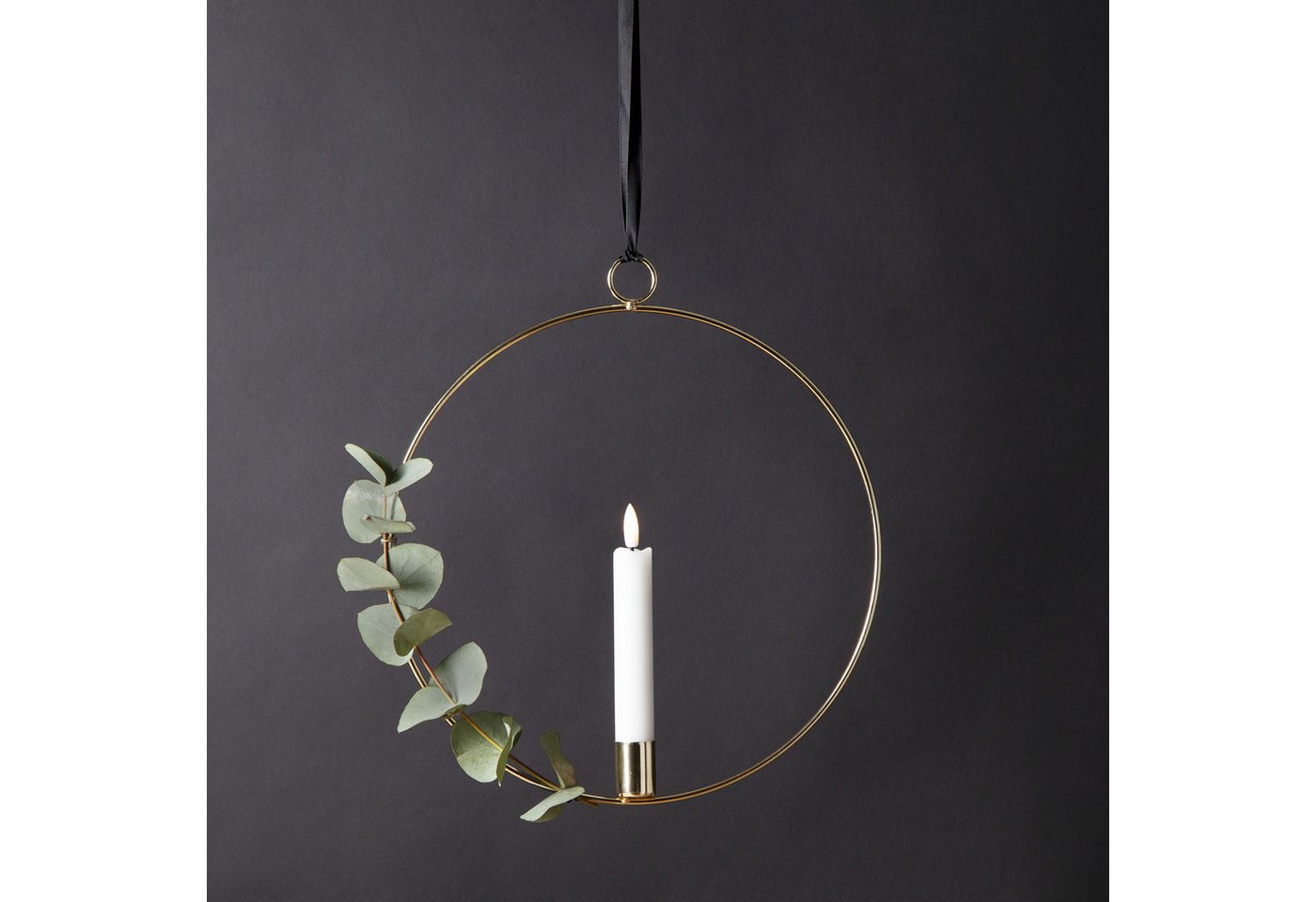 MARELIDA Hängeleuchte Dekoring mit LED Kerze Flamme mit Aufhänger 28,5cm Timer Batterie, LED Classic, warmweiß (2100K bis 3000K)