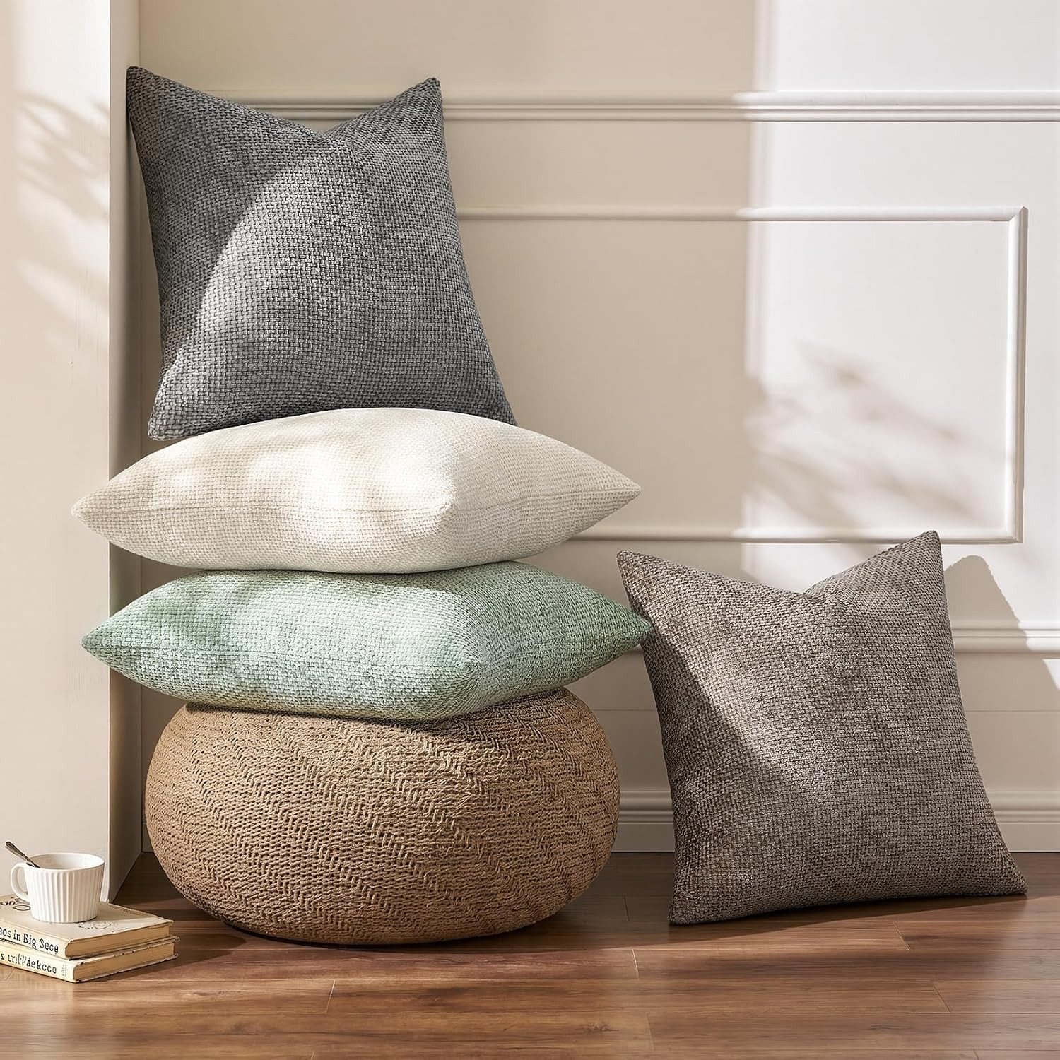 Topfinel Kissenbezug 40x40 Chenille reißverschluss herbst weihnachten dekokissenbezug sofa, (2 Stück), kissenbezüge 40x40 Khaki bettwäsche kopfkissenbezüge pfle – Bild 5 von 5