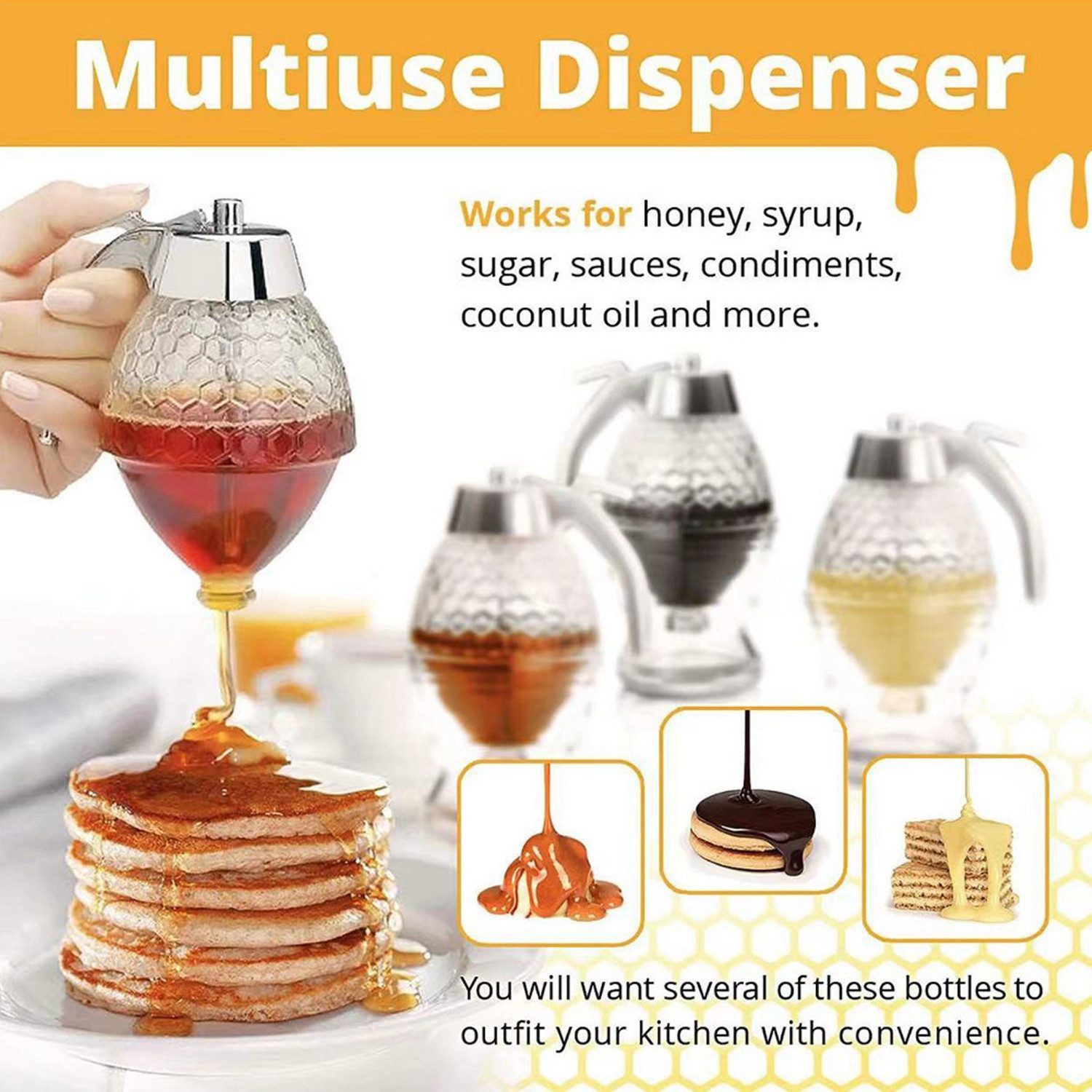 AURIVION Honigglas Honig- und Sirupspender 200ml für Frühstück & Desserts, Glas, (Set, 1-tlg., Praktischer Saftspender mit präziser Dosierung), Sirupspender 200ml zur sauberen Lagerung & einfachen Nutzung