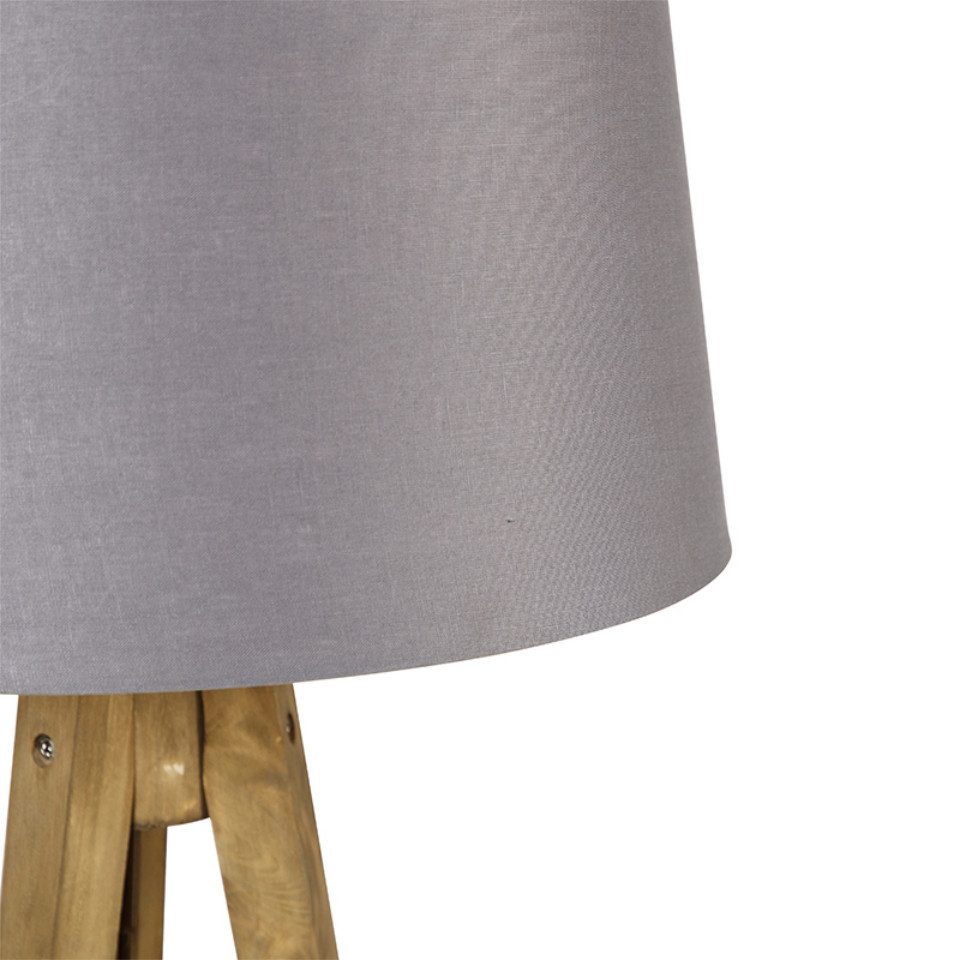 Qazqa Stehlampe Tripod_classic, ohne Leuchtmittel, Warmweiß, QAZQA Stehlampe, e27, Grau, Holz, Landhaus