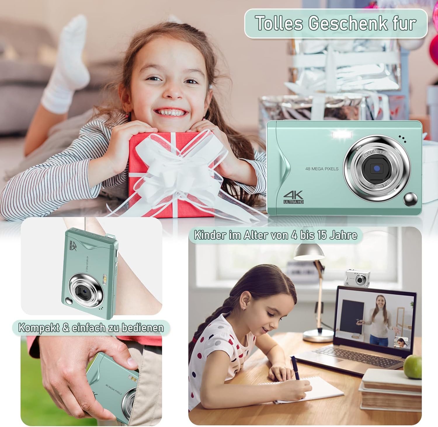 Fine Life Pro Kompaktkamera (48 MP, 16x Digitalzoom, Elektronischer Bildstabilisator, 4K HD 1080P Fotokam)