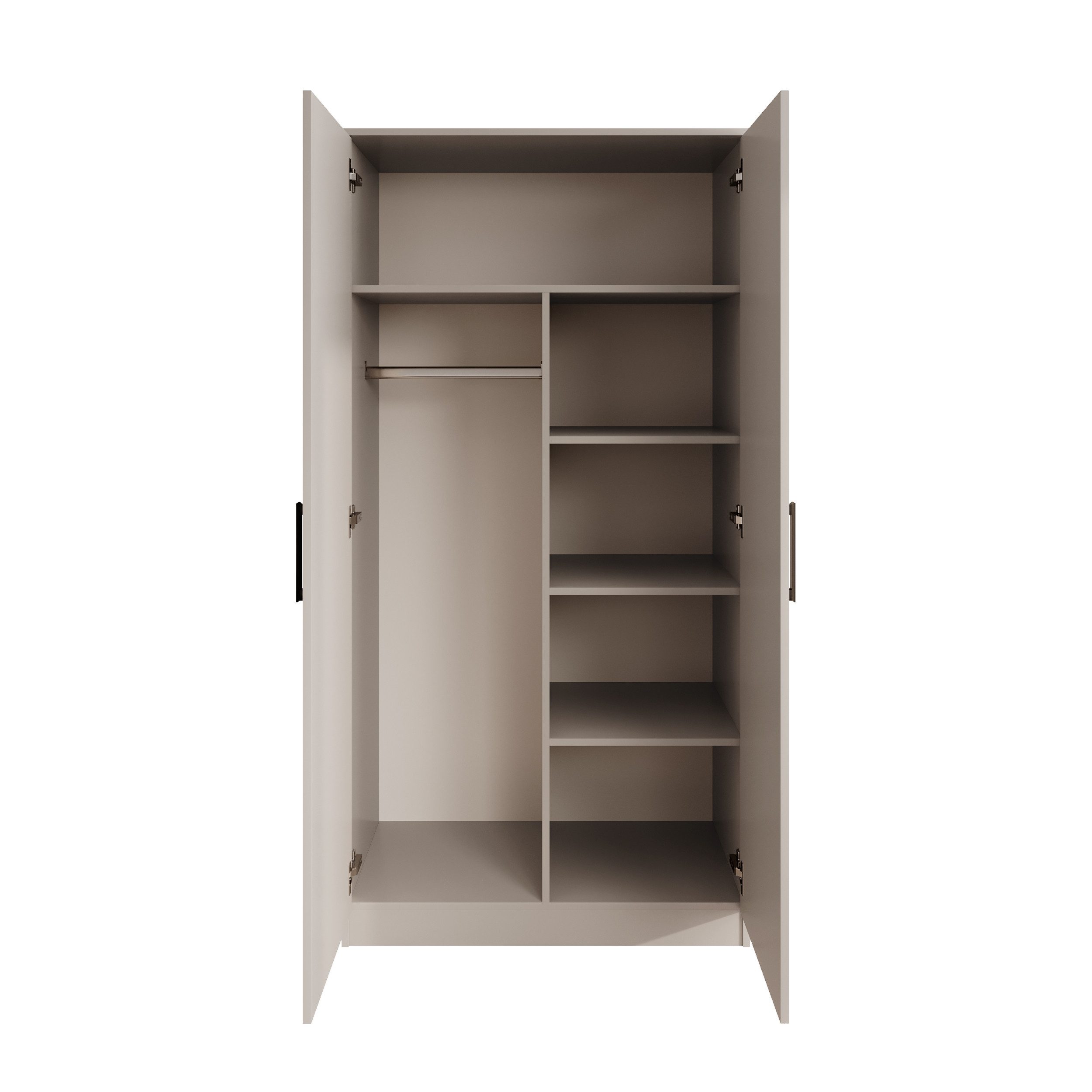 Beautysofa Kleiderschrank TREND 2-türig mit Selbsteinzug, Kleiderstange und 5 Einlegeböden (verschiedene Farben, mit oder ohne Schubladen)