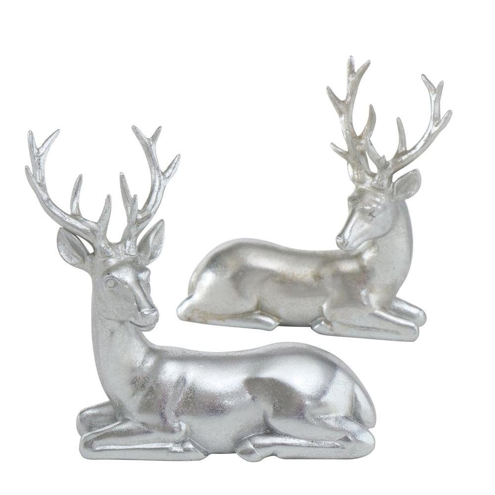BOLTZE Silber 15cm, Dekofigur Tobin liegend Hirsch Weihnachtsdesign zufällige Variante, 1 Stück