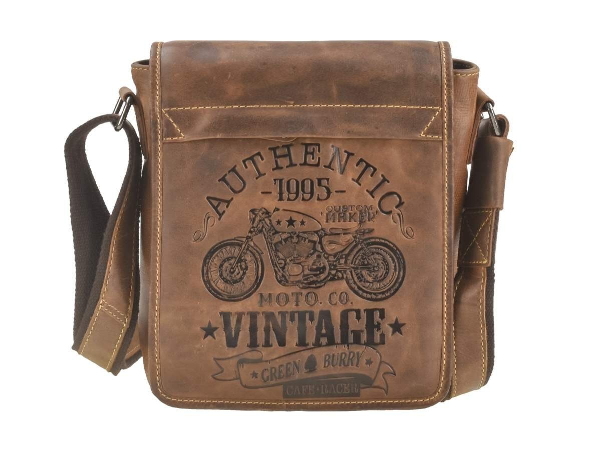 Greenburry Umhängetasche Cafe Racer, used Look, Schultertasche 24x26cm, mit CafeRacer Biker Prägung