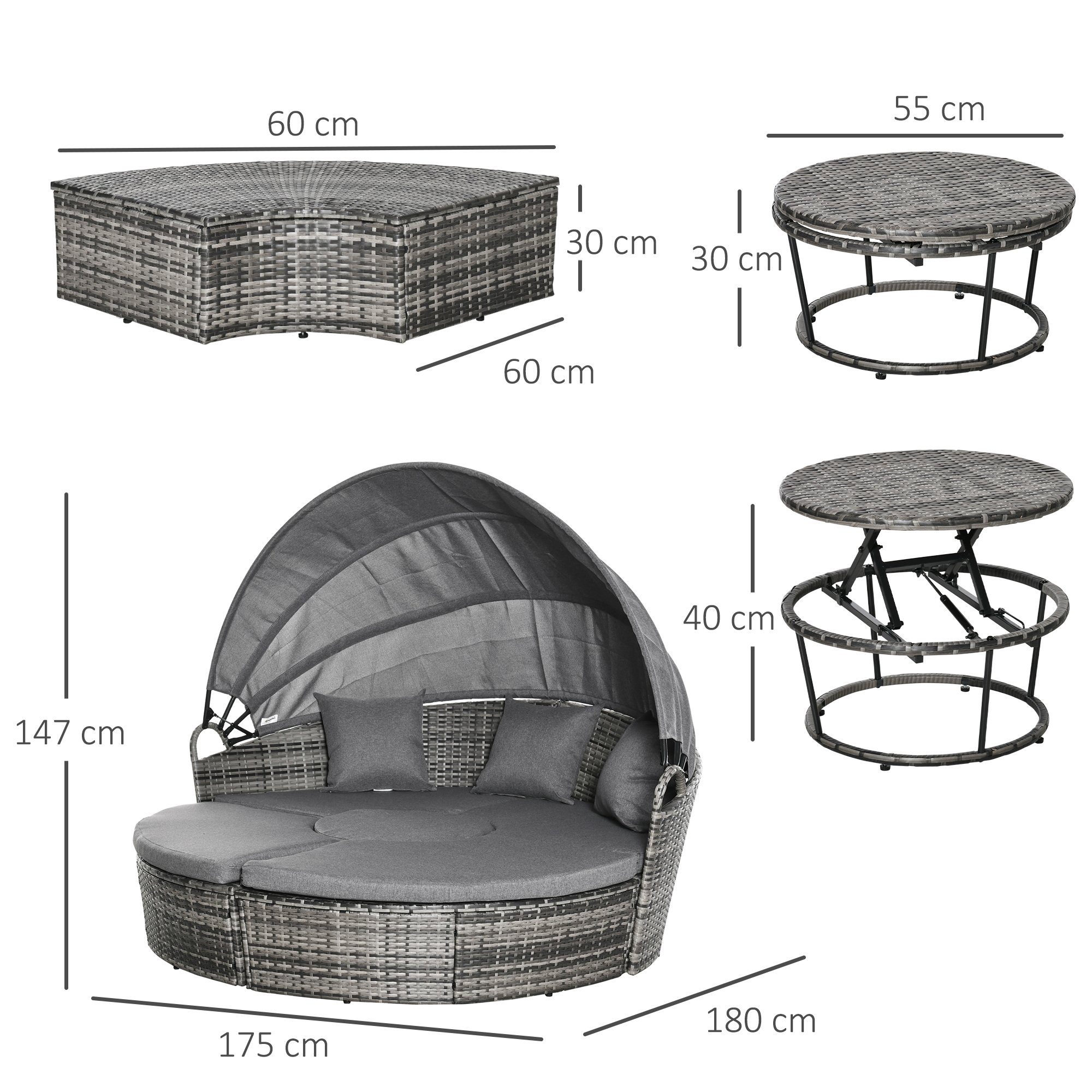 mit Gartenliege Outsunny Loungefunktion Liege