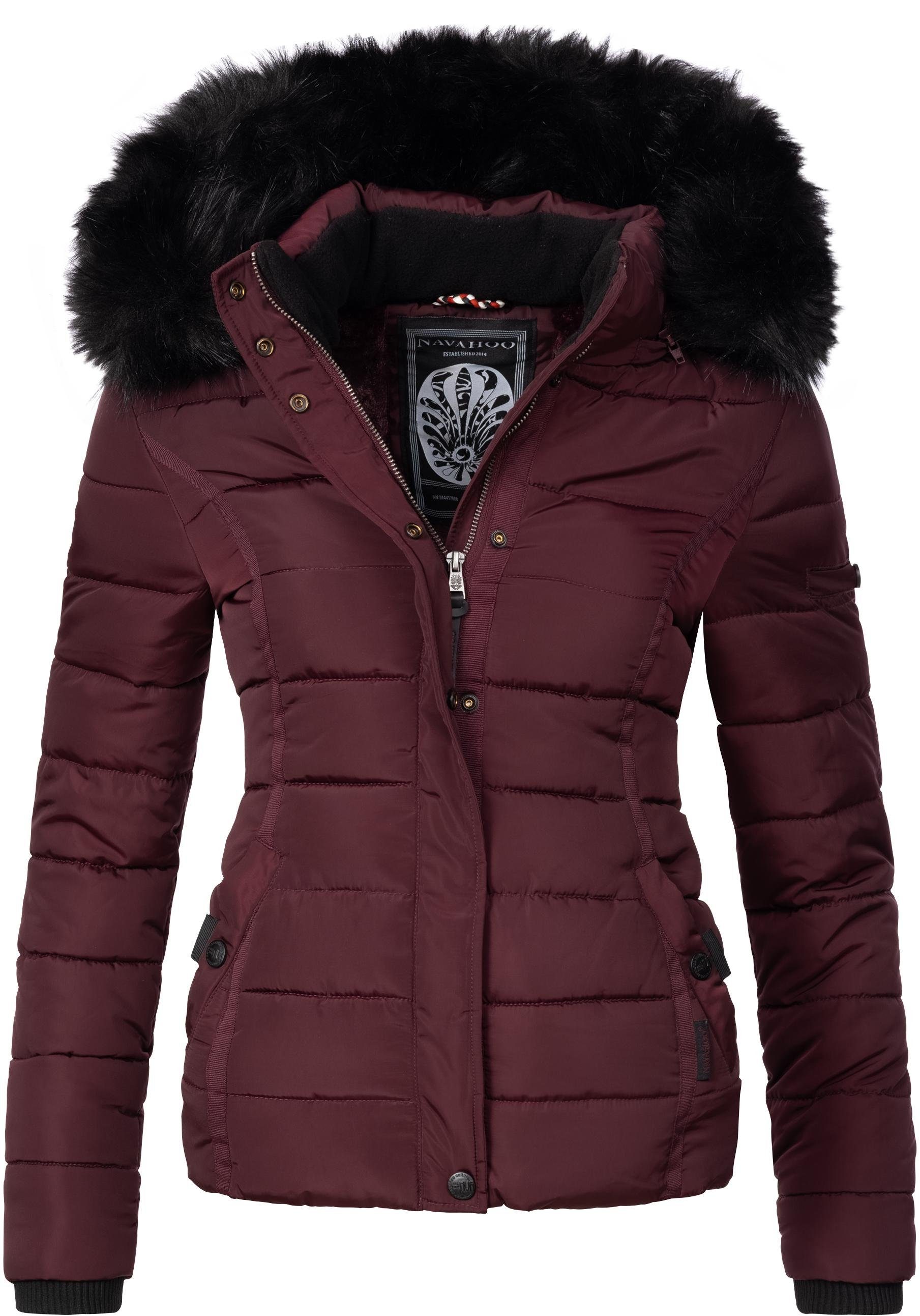 Navahoo Steppjacke Miamor hochwertige Winterjacke m. voluminöser Kunstpelz-Kapuze weinrot