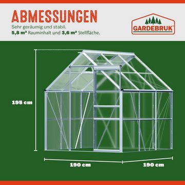 Gardebruk Gewächshaus, Aluminium 3,6m² 190x190cm inkl. Dachfenster Treibhaus Gartenhaus