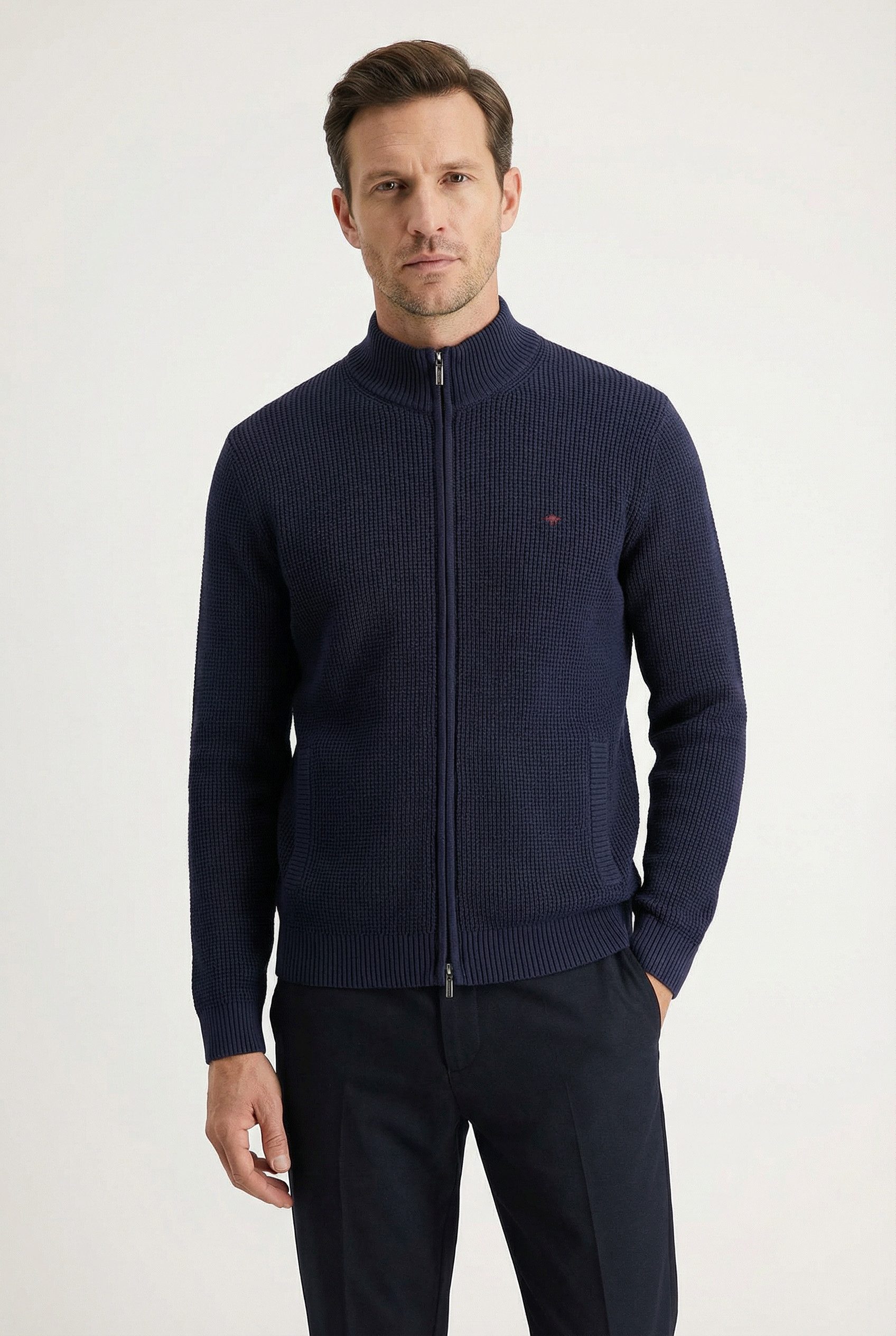 FYNCH-HATTON Strickjacke normale Passform, mit Stehkragen, für lässigen College-Look