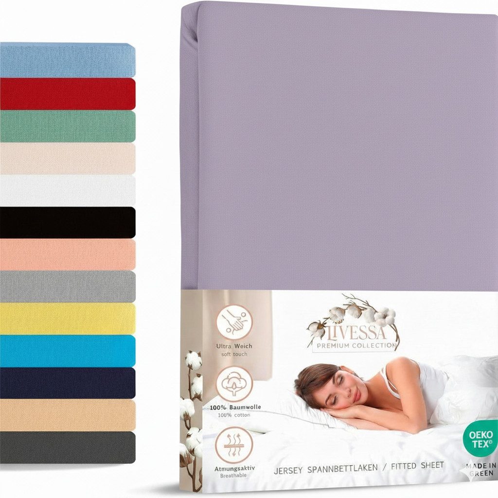 livessa Spannbettlaken Jersey Spannbettlaken Bettlaken Spannbetttuch Baumwolle Rundumgummi, Jersey, Gummizug: Rundumgummizug, In 9 Größen und vielen Farben erhältlich aus 100% Baumwolle