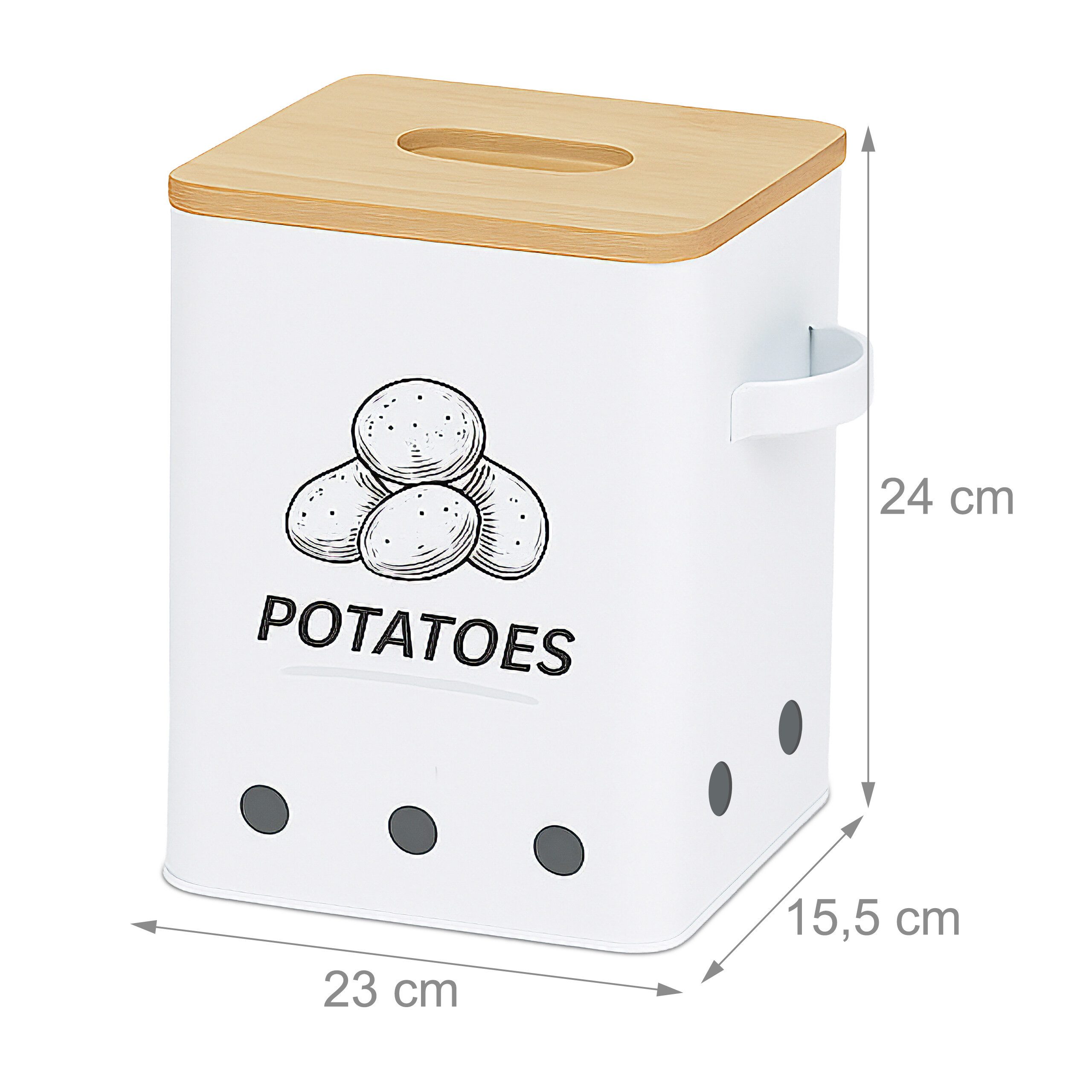 relaxdays Vorratsdose Kartoffel Aufbewahrungsbox 3er Set, Eisen, (3-tlg), weiß – Bild 5 von 5