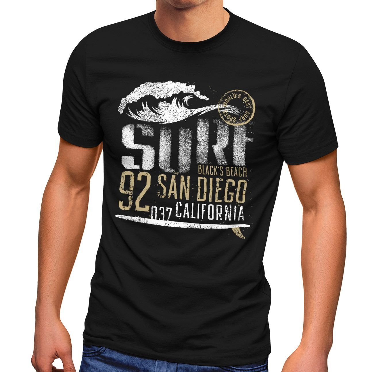 Neverless Print-Shirt Herren T-Shirt Surf California Aufdruck San Diego Welle Fashion mit Print