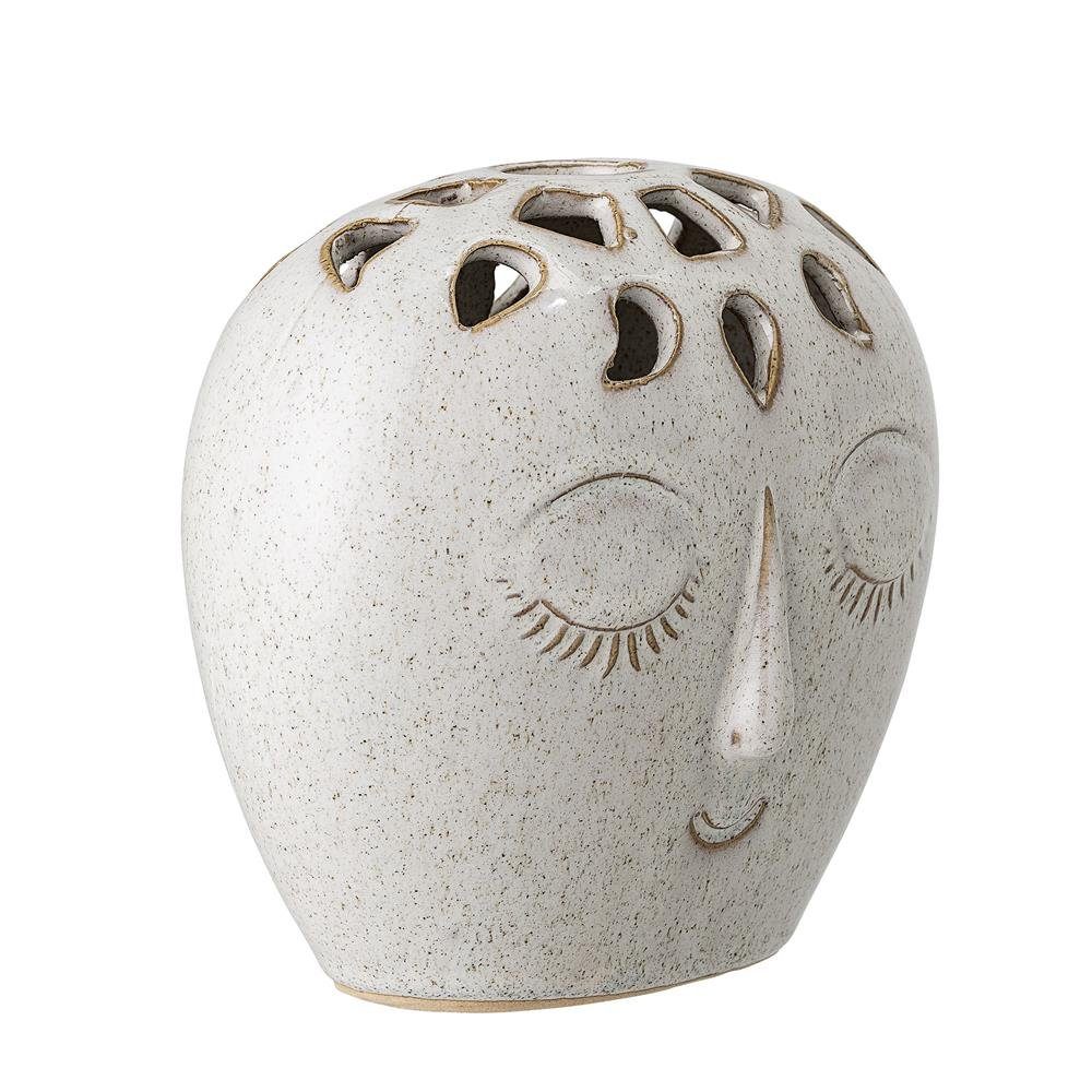 Steingut, Weiß aus Bloomingville dänisches Elissa Blumenvase, Gesicht, Vase Rundvase, mit Dekovase Design,