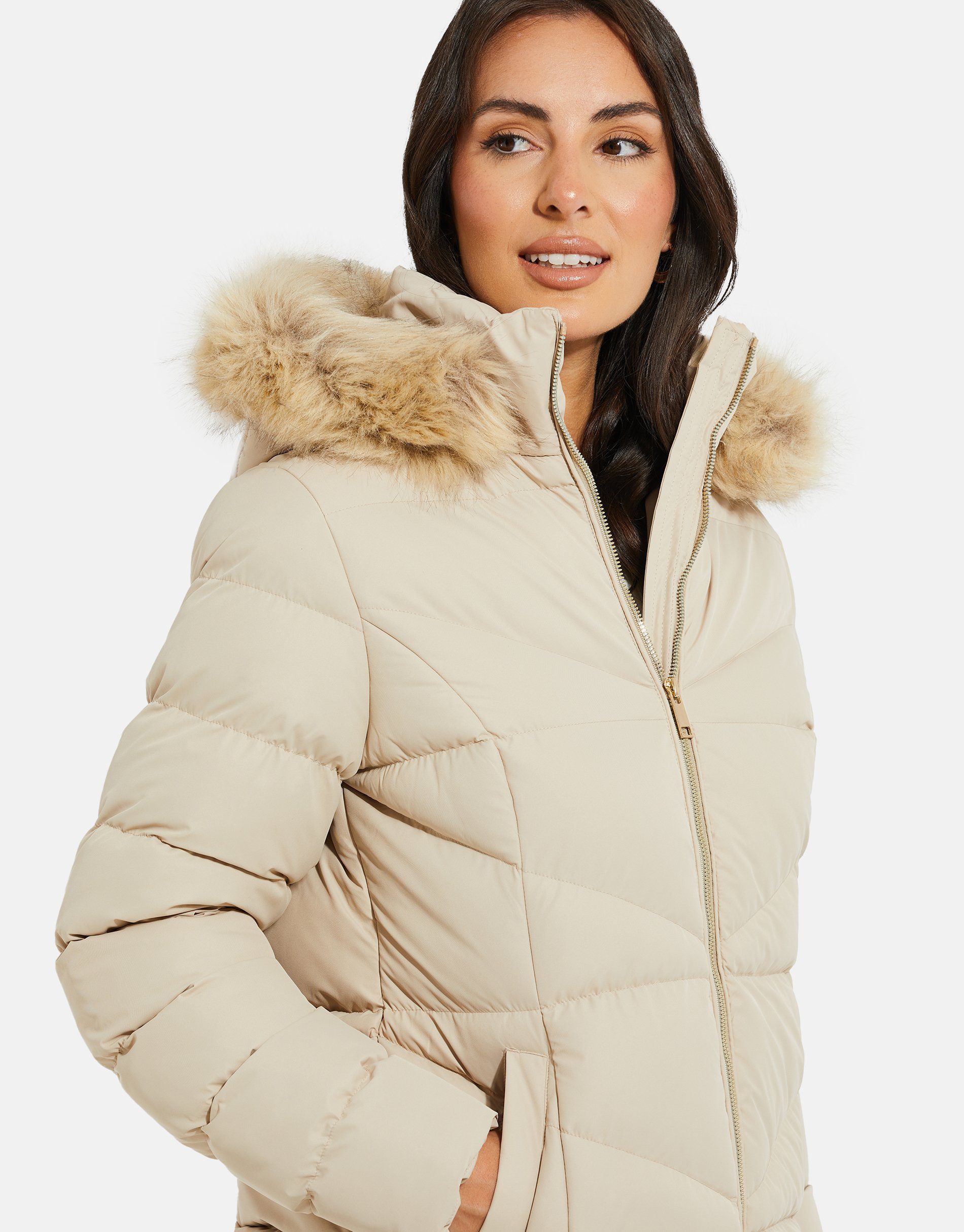 Fur Hails Puffer Trim Threadbare Stone- beige THB Winterjacke