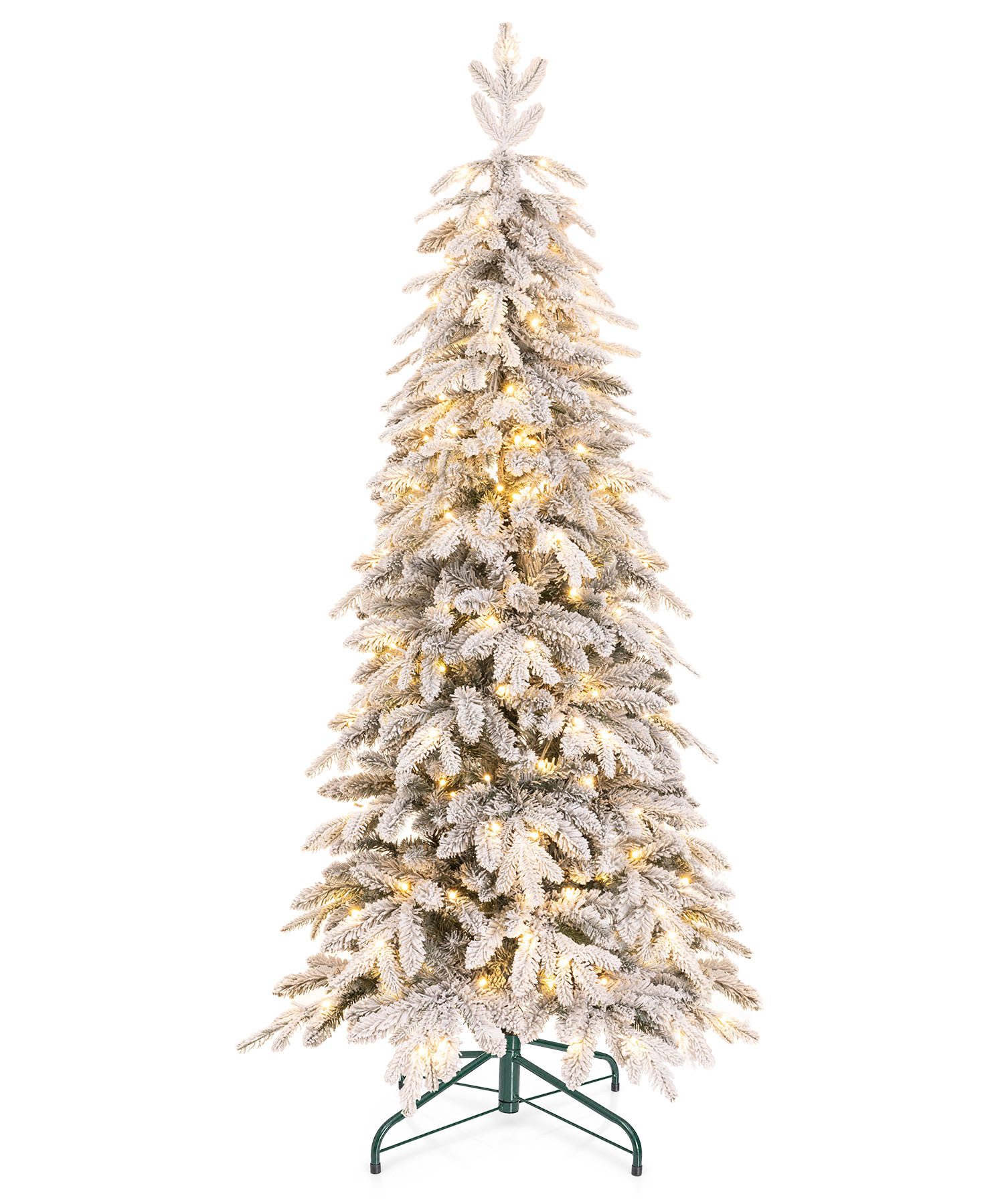 Yorbay Künstlicher Weihnachtsbaum Bleistiftform beflockt mit Shnee, LED Beleuchtung, Schlank Tannenbaum, Fichte