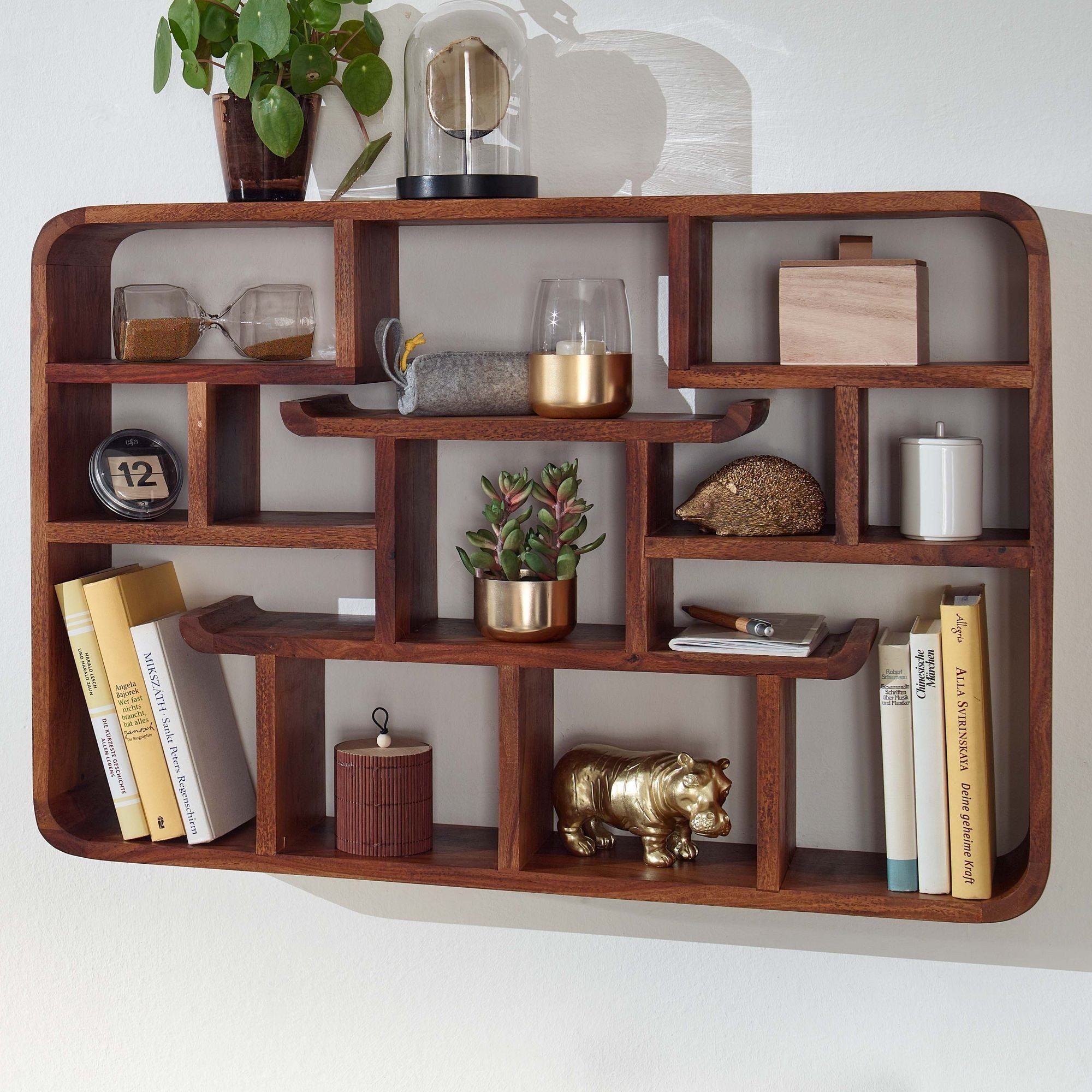 möbelando Wandregal 529, LxBxH: 80x12x55 cm, aus Sheesham in Braun