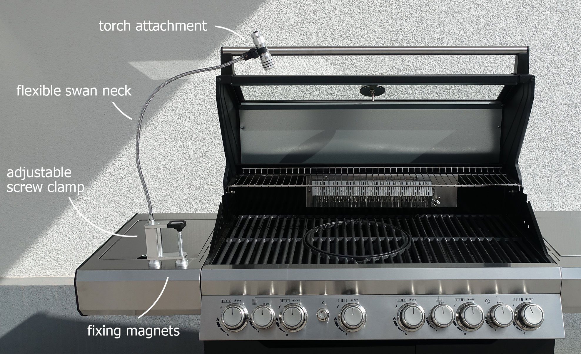 Schwaiger Grilllampe 658170, mit flexiblen Schwanenhals zu individuellen Ausrichtung der Leuchte, SMD LED, flexibler Schwanenhals, IP44
