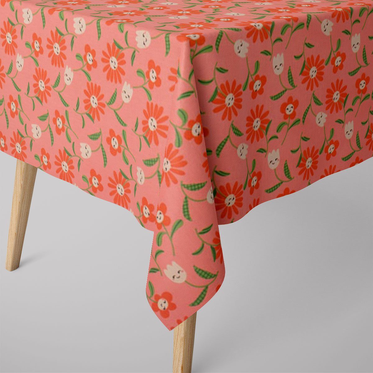 SCHÖNER LEBEN. Tischdecke Tischdecke abwaschbar Enduit Blumen fröhlichen Gesichtern rosa, Outdoor,made in Germany,handmade,beschichtet,abwaschbar