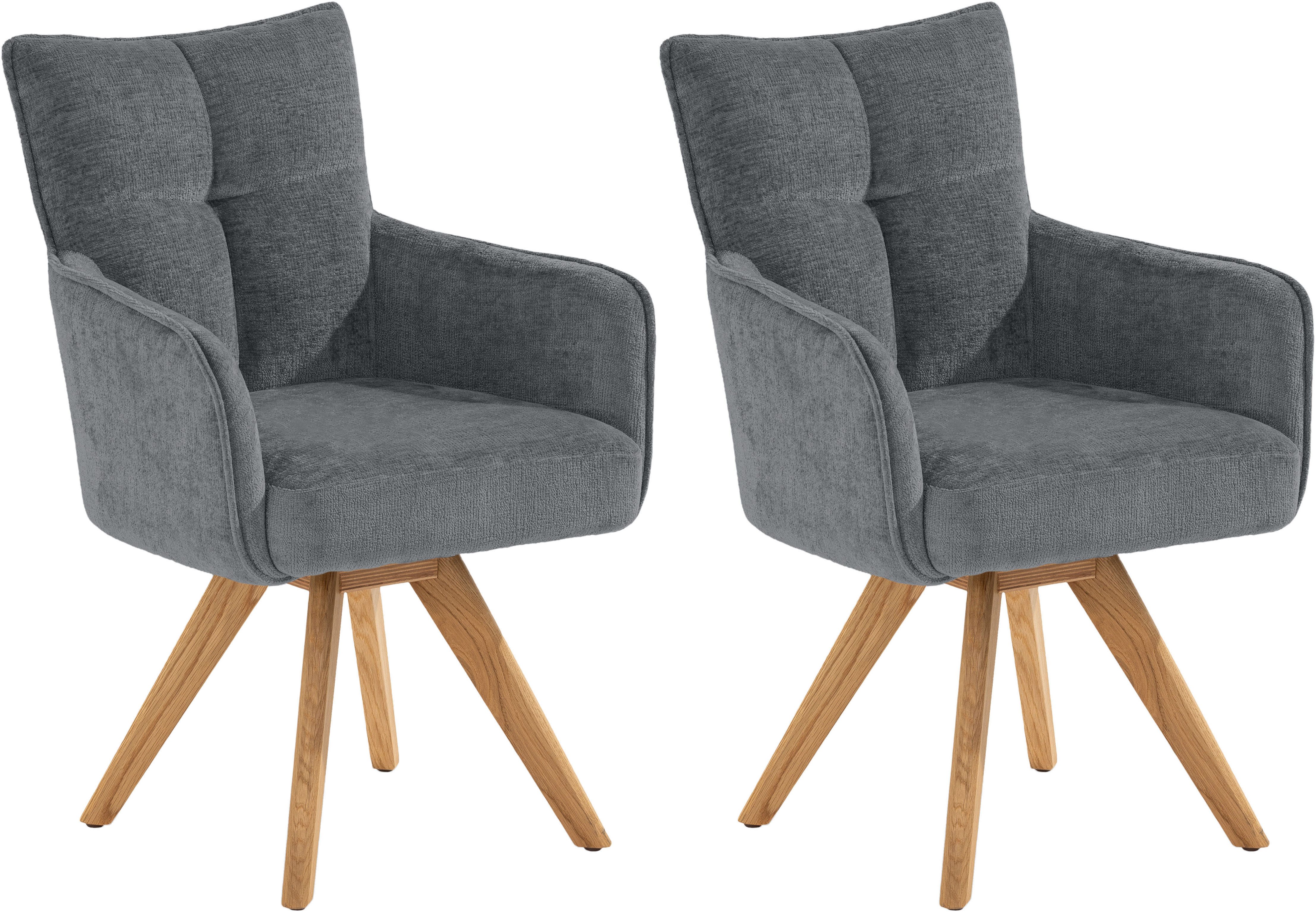 set one by Musterring Armlehnstuhl Tucson (Set), 2er-Set, drehbar mit Rückholfunktion, Stativgestell aus Eiche massiv