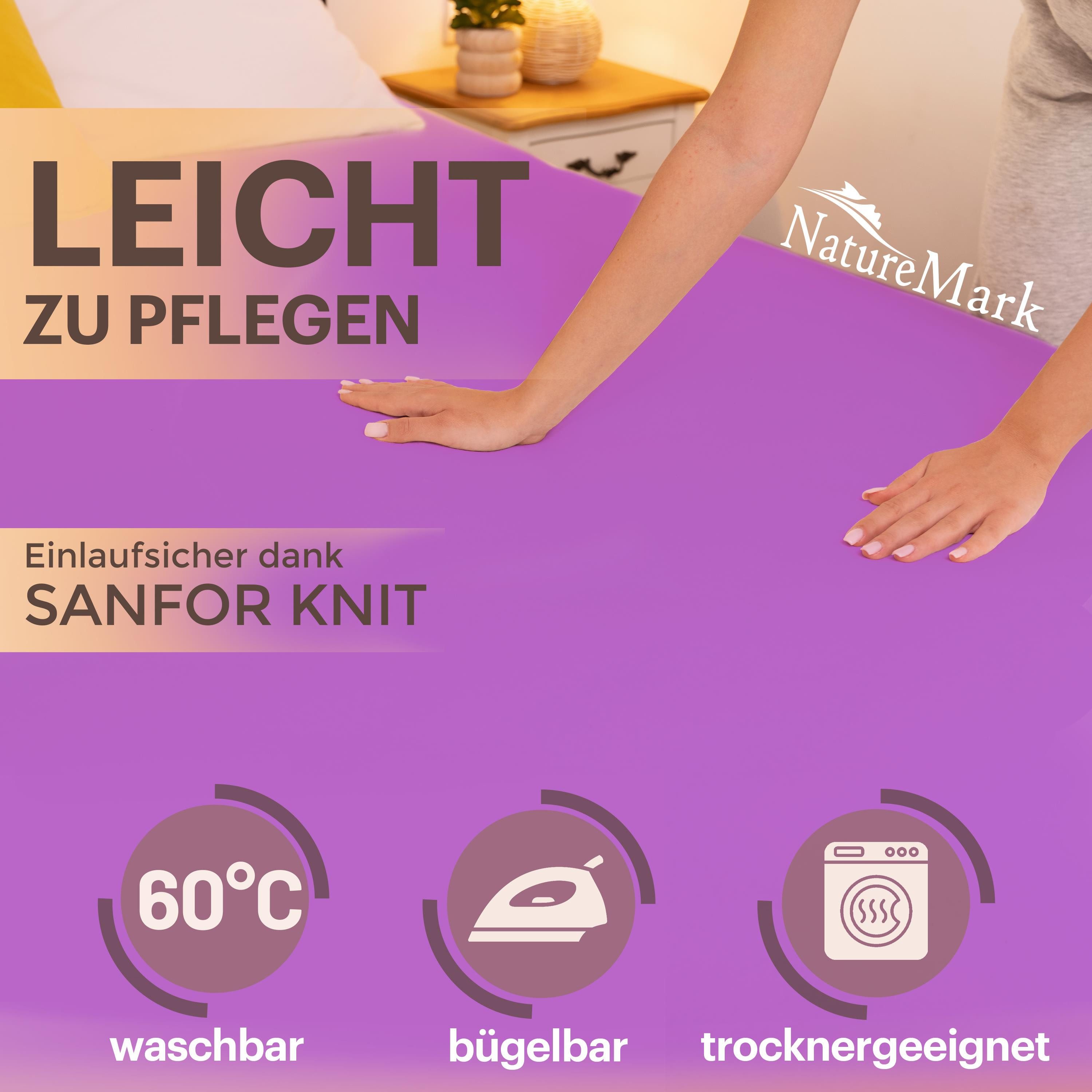 NatureMark Spannbettlaken Boxspringbett Spannbetttuch 200x220cm, Baumwolle, Gummizug: rundum, (1 Stück), 40 cm Steghöhe - 200 x 220cm Spannbetttuch, Lila