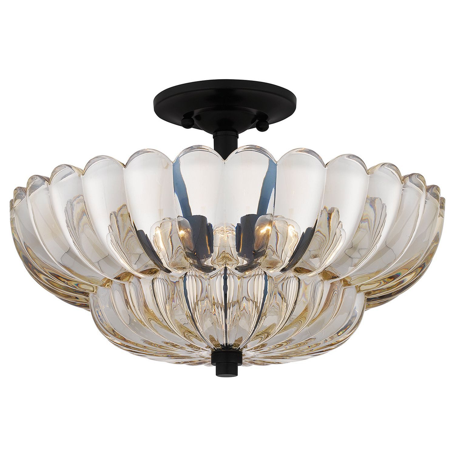 Licht-Erlebnisse Deckenleuchte VERO, ohne Leuchtmittel, Rauchglas Metall E14 rund Ø 39,5 cm Kristall Schwarz Bernstein