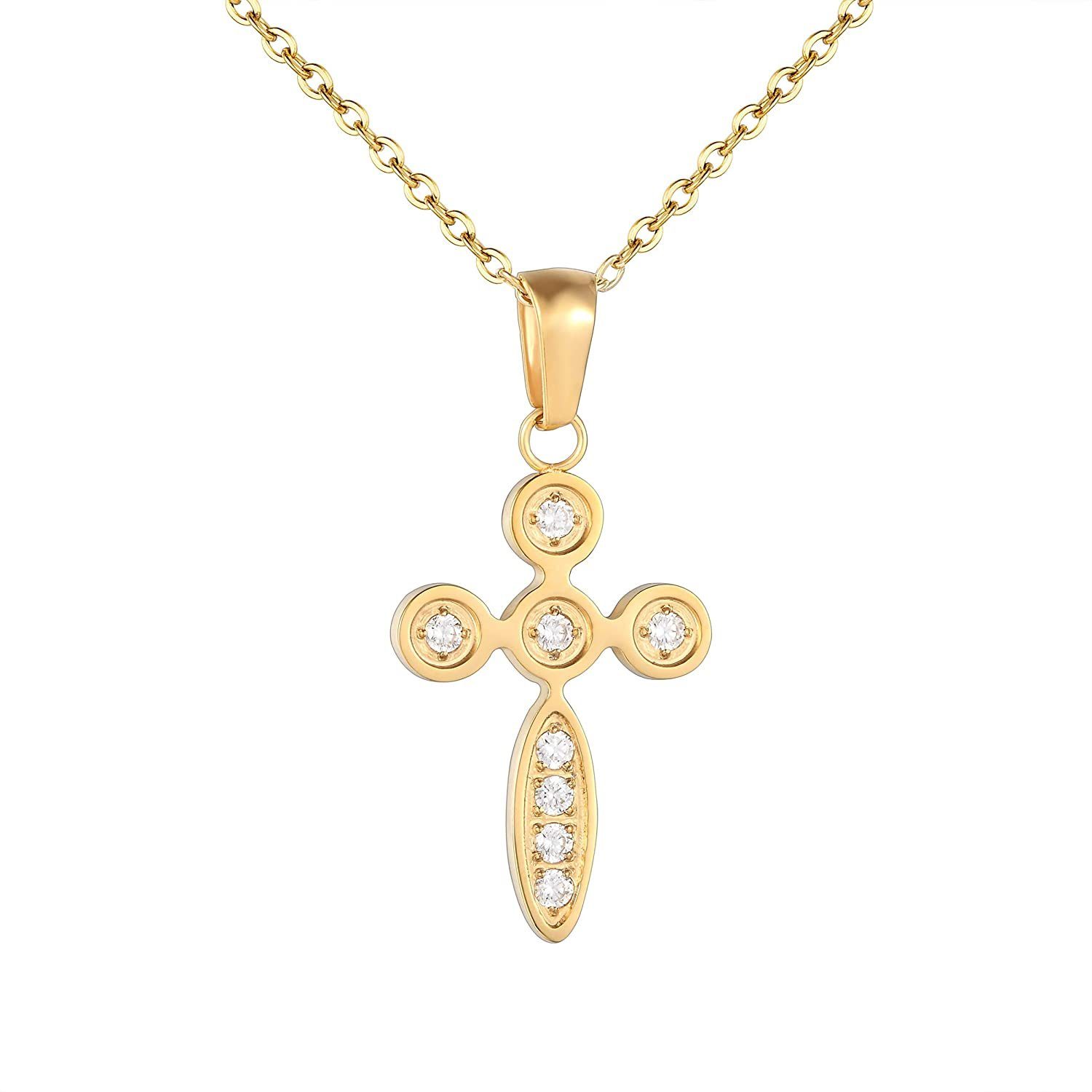 Kette mit Anhänger Karisma Damen Edelstahl Collier Anhänger Kette - Kreuz Zirkonia