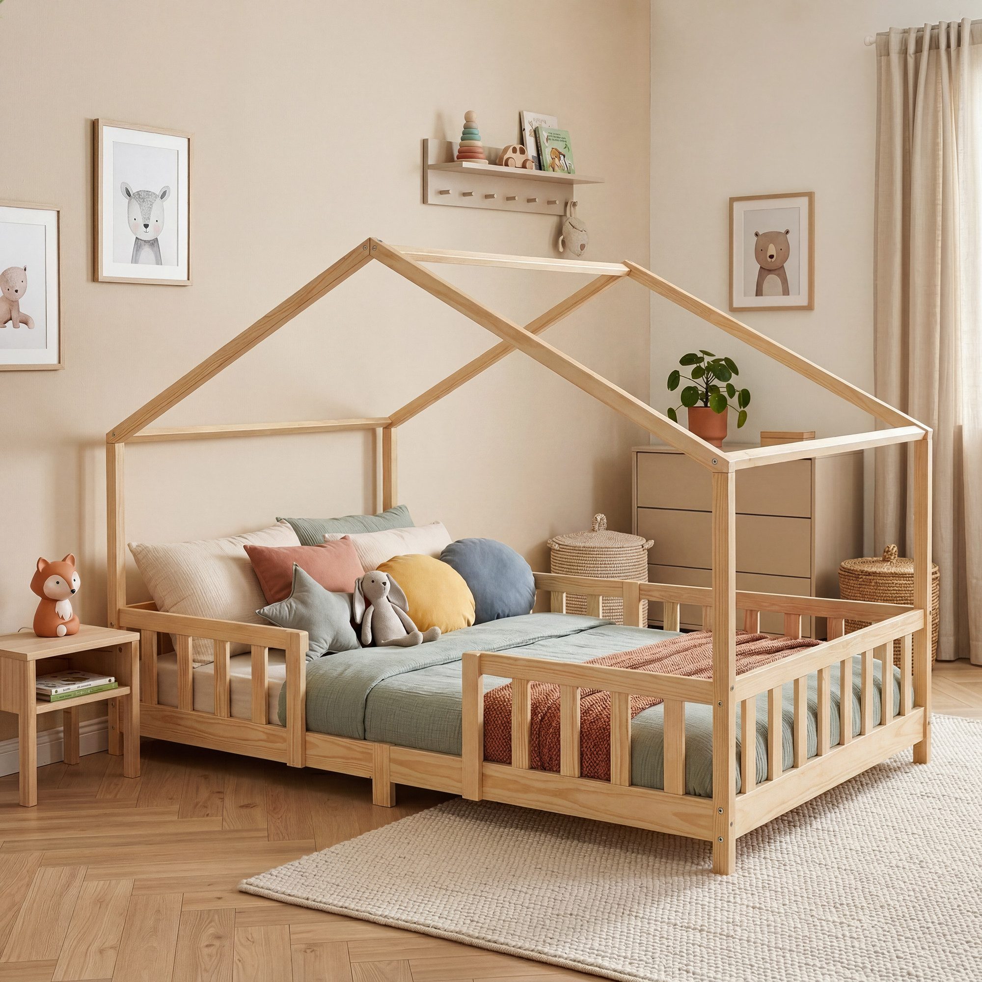 en.casa Kinderbett, »Treviolo« Haus-Optik Montessori 120x200 cm Holzfarben