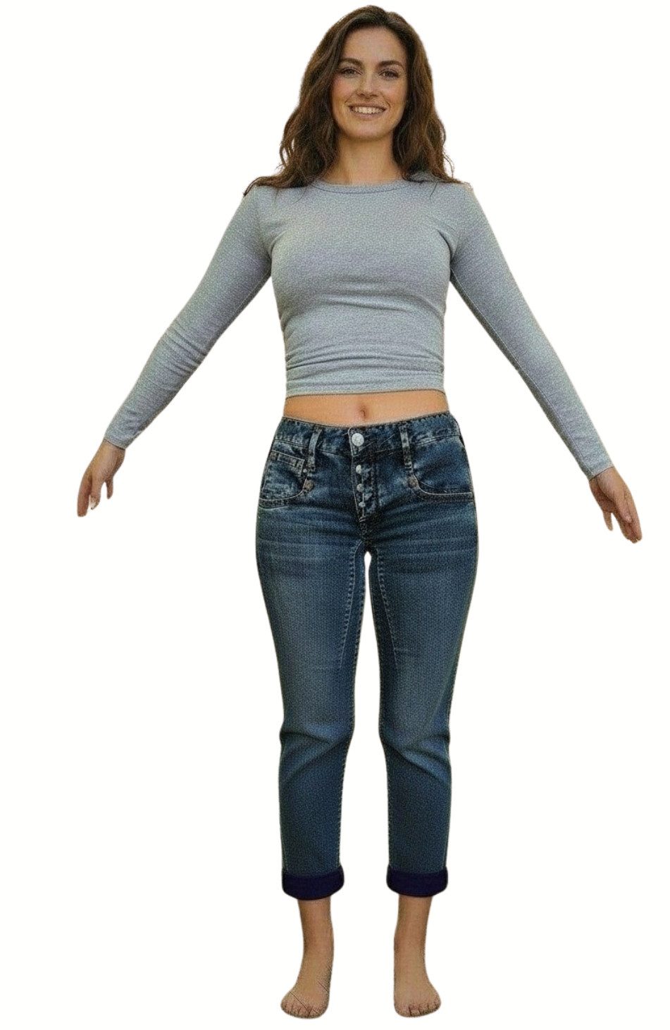 Herrlicher Boyfriend-Jeans Herrlicher, Shyra Tap Jeans - Denim Light halbverdeckte Knopfleiste