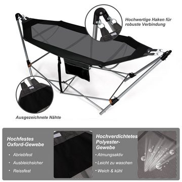 COSTWAY Hängematte mit Gestell, outdoor tragbar mit Seitentasche