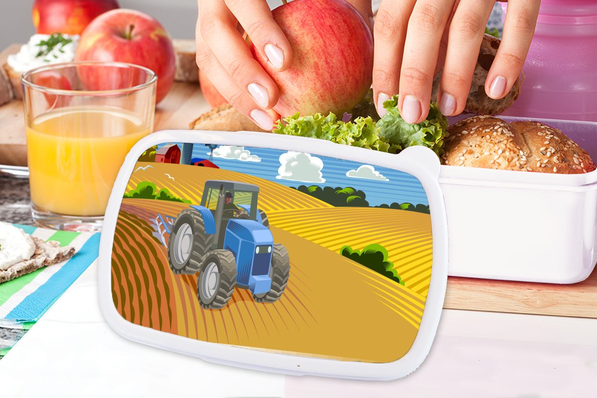 Lunchbox Jungs (2-tlg), Erwachsene, Brotdose, für Wolken, Brotbox Kinder - Kunststoff, und Mädchen weiß und Traktor für MuchoWow Landwirt -
