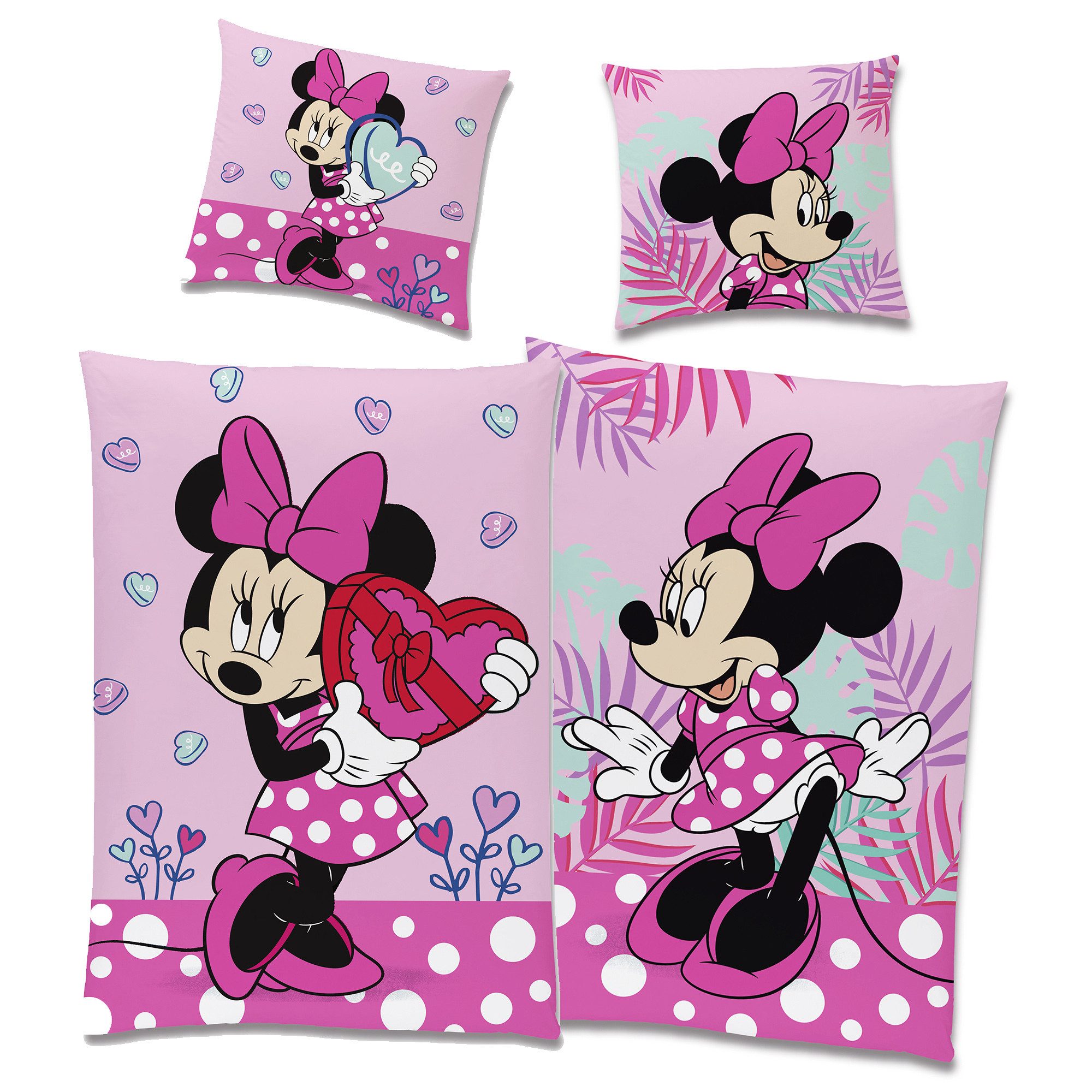 Kinderbettwäsche Minnie Mouse Herz Постільна білизна Linon / Renforcé, BERONAGE, 100% Baumwolle, 2 teilig, 135x200 + 80x80 cm