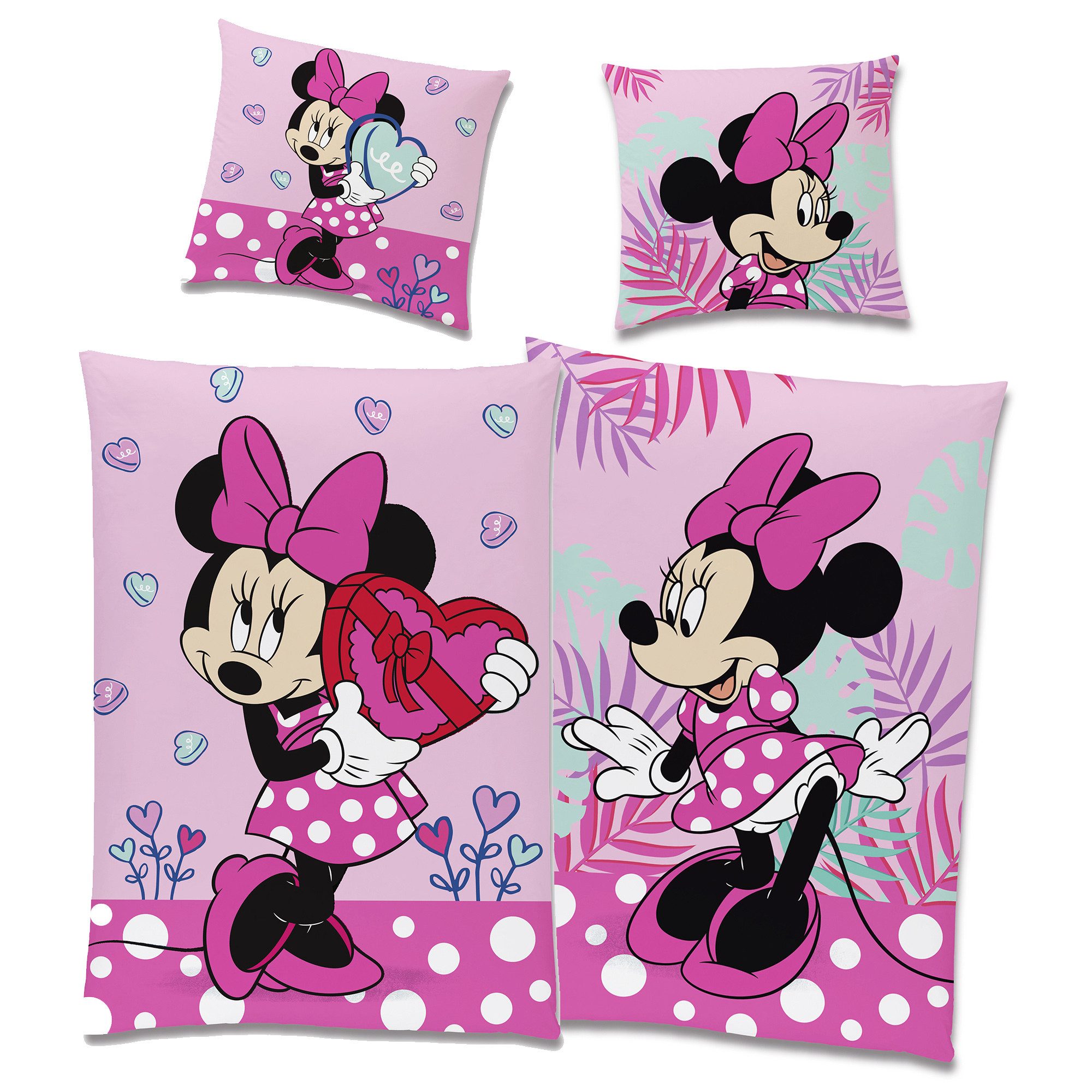 BERONAGE Kinderbettwäsche Minnie Mouse Herz Bettwäsche Biber / Flanell, Bau günstig online kaufen