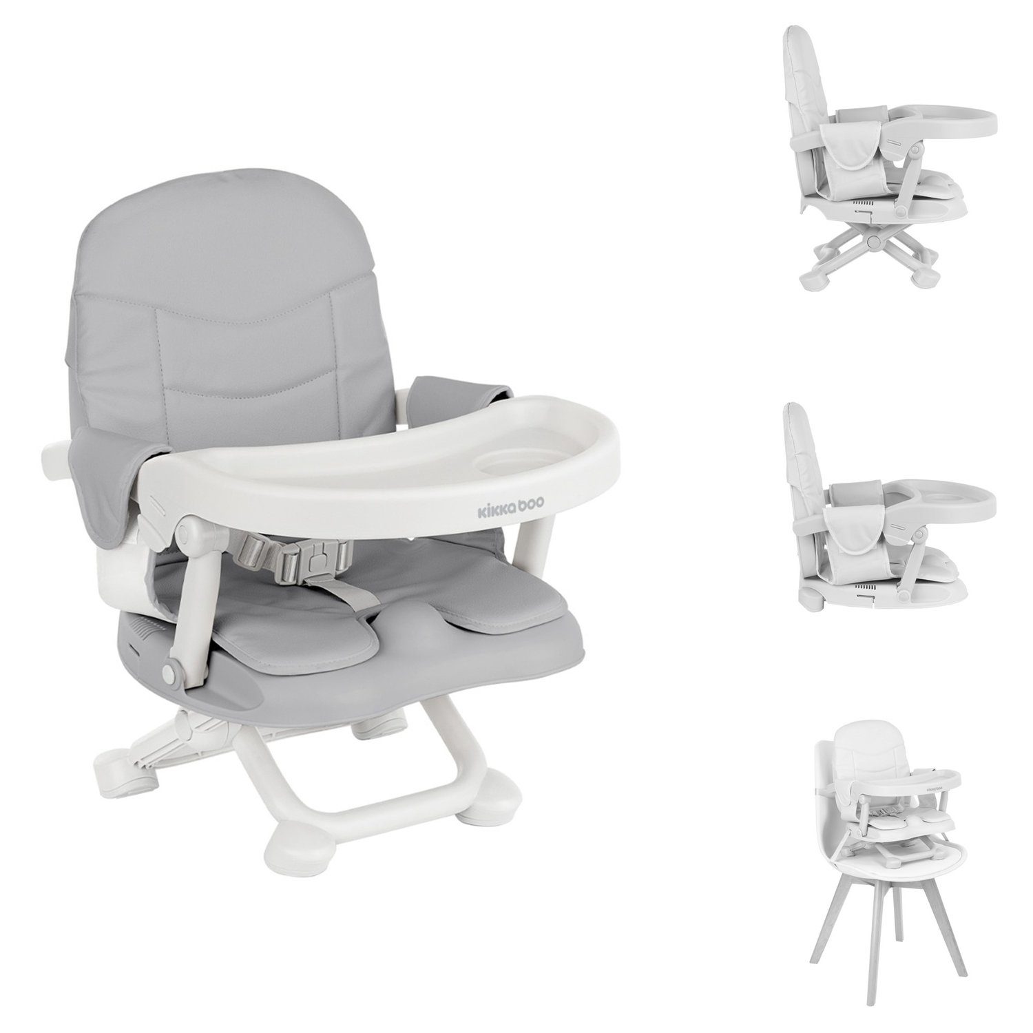 Kikkaboo Stuhl Kindersitzerhöhung Pappo, Booster, Tisch, klappbar, Sicherheitsgurt grau