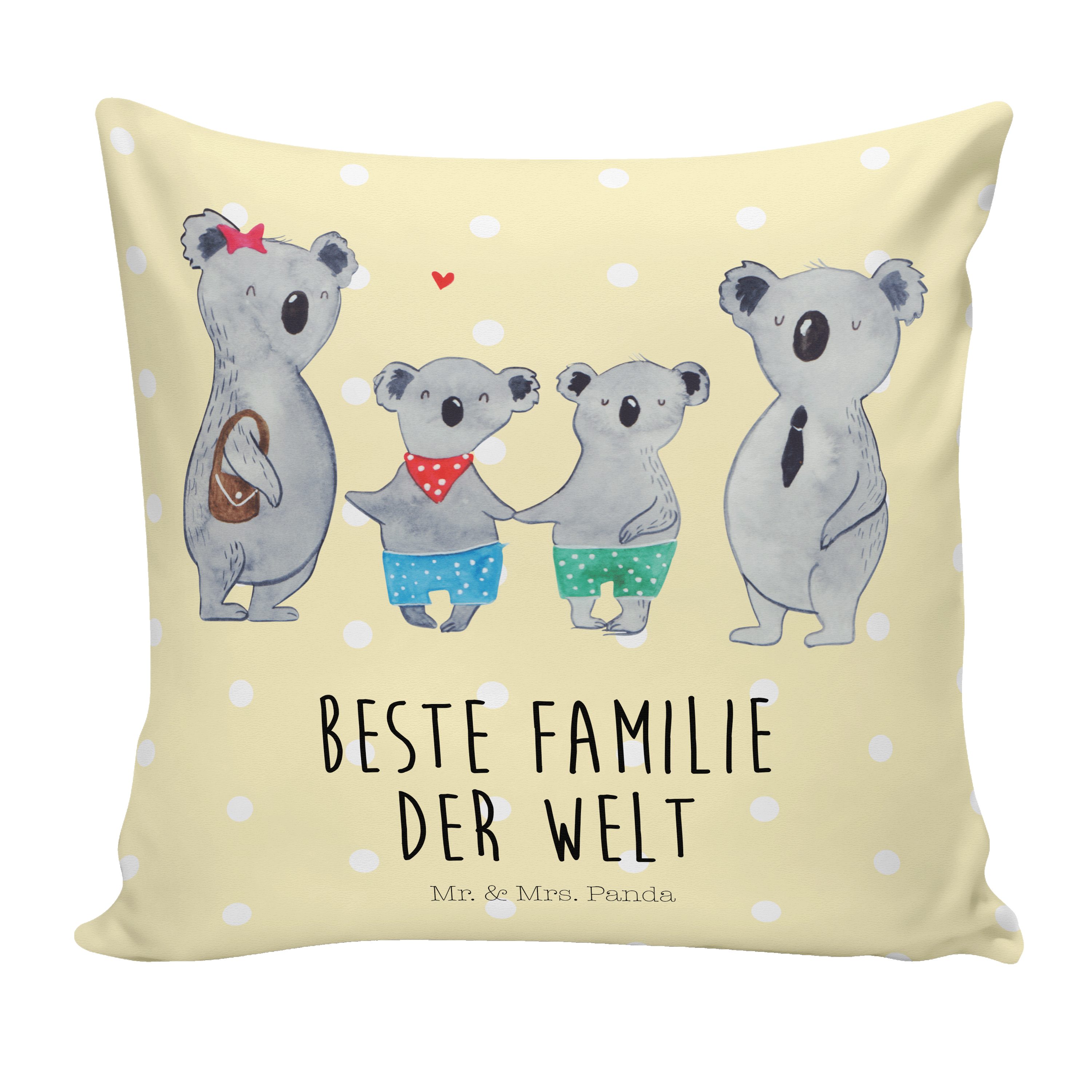 Oma, & zwei Koala Dekokissen Pastell Koalabär, Mr. - Mrs. - Geschenk, Sofakiss Gelb Panda Familie