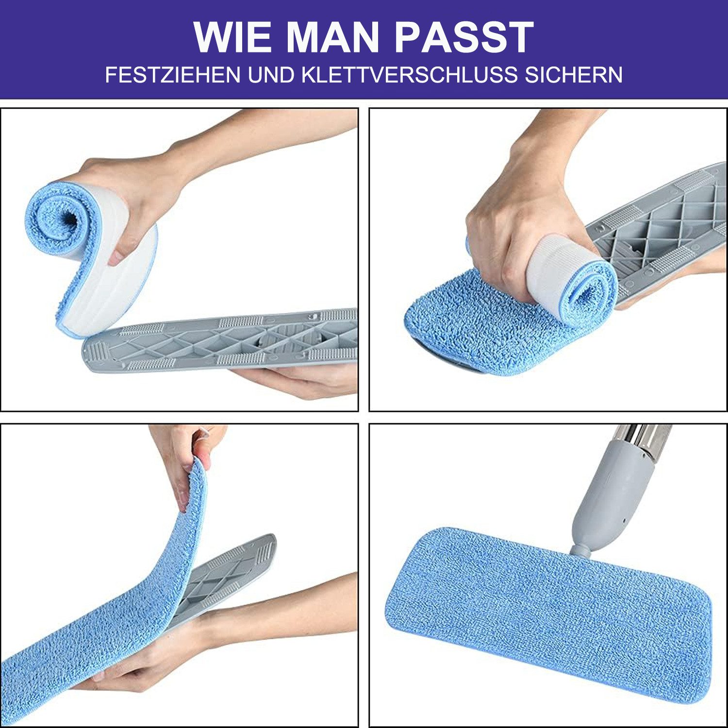 MODFU 5 Stück Mopp Wischmopp Bezug Pads Bodenwischer Wischtuch Bodentücher Wischbezug (Microfaser, 42x14 cm, nur für Wischmopp mit Klettverschluss, Moppbezug Wischmopp-Bezüge Ersatzbezug Wischpad, für Mop Sprühwischer Wischmopps Bodenwischer Waschbar)