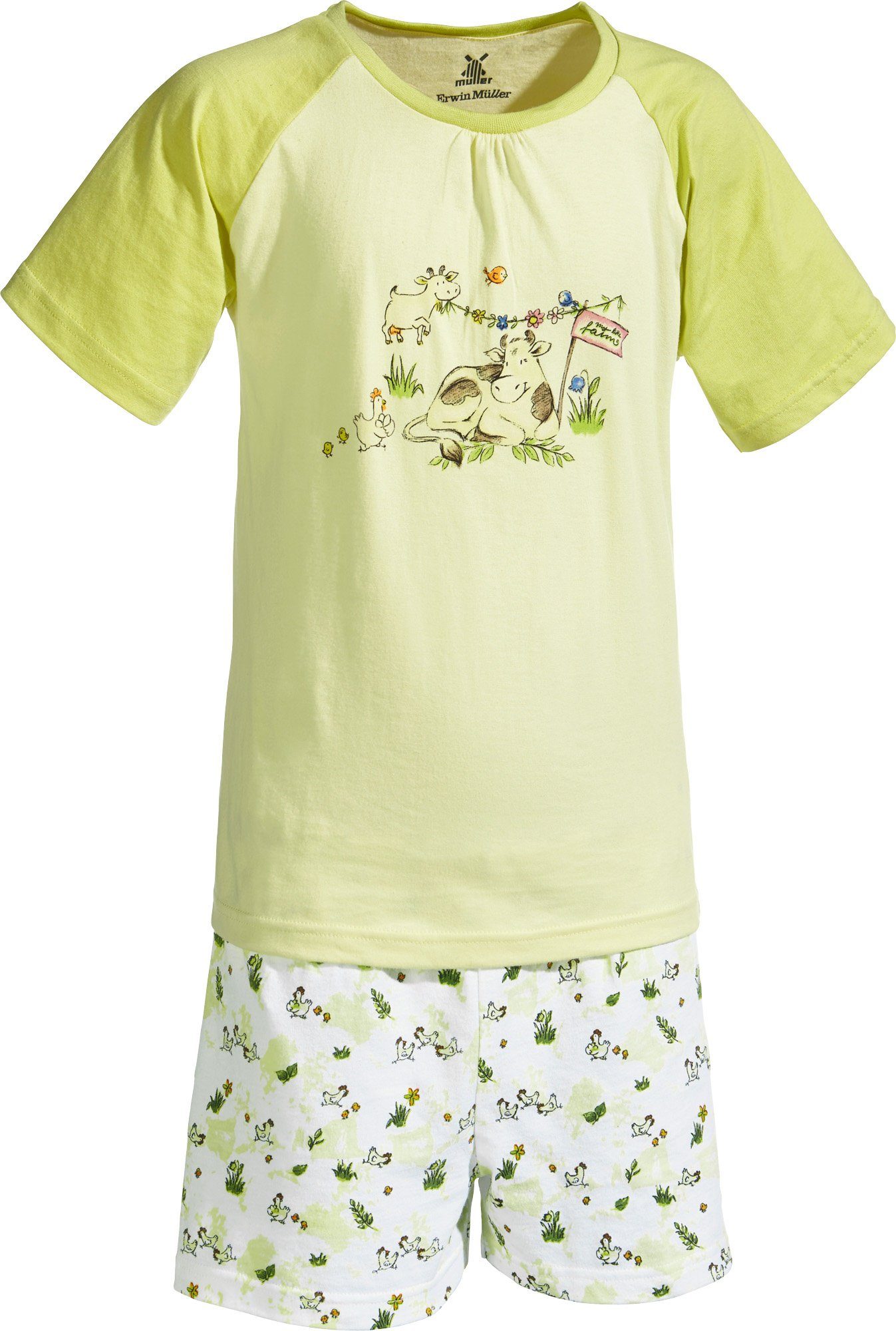 Erwin Müller Pyjama Kinder-Shorty Single-Jersey gemustert/Tiermotive: Kuh, Hühner