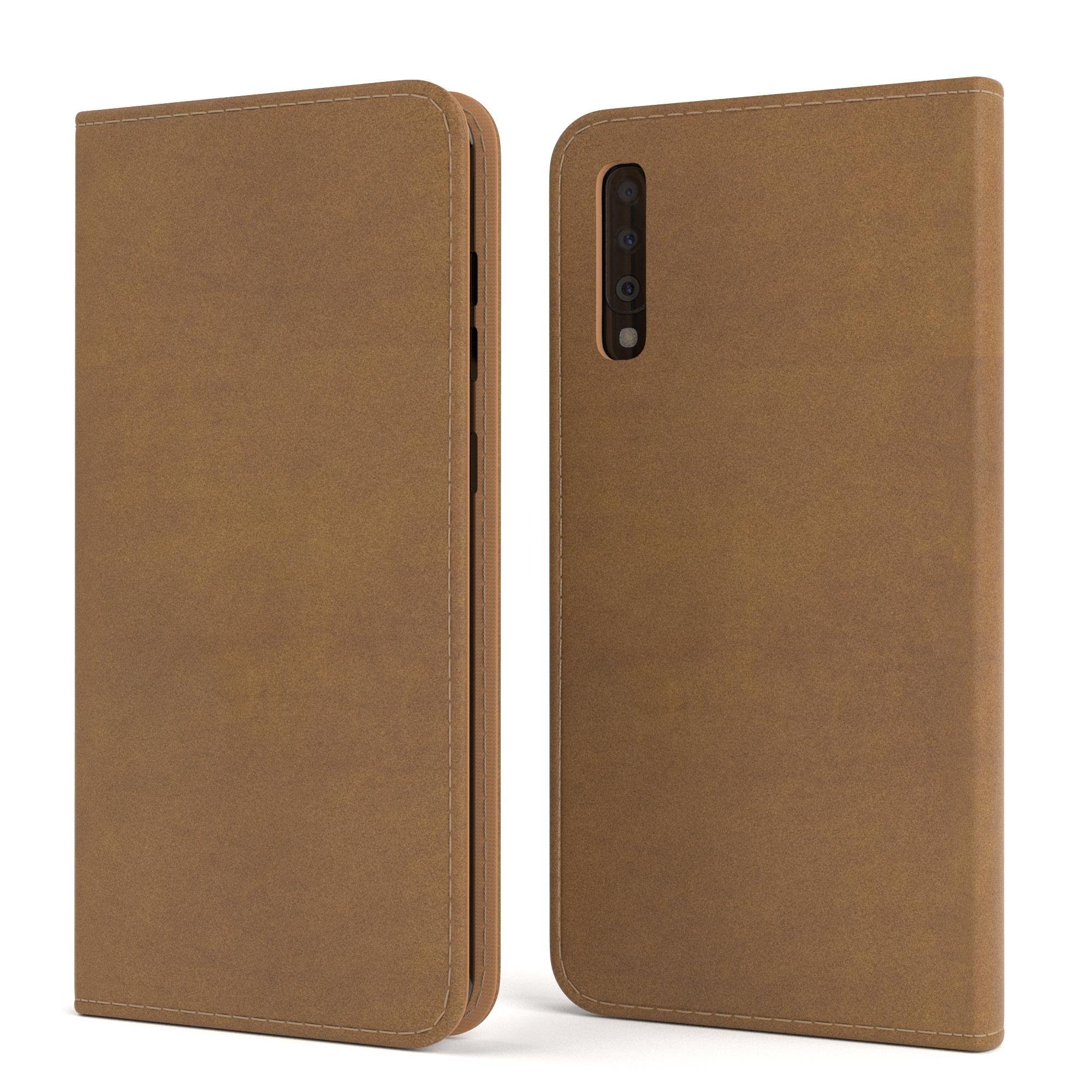EAZY CASE Handyhülle Bookstyle Vintage für Samsung Galaxy A70 6,7 Zoll, Tasche Kunstleder Etui Handytasche mit Standfunktion Hülle Hellbraun