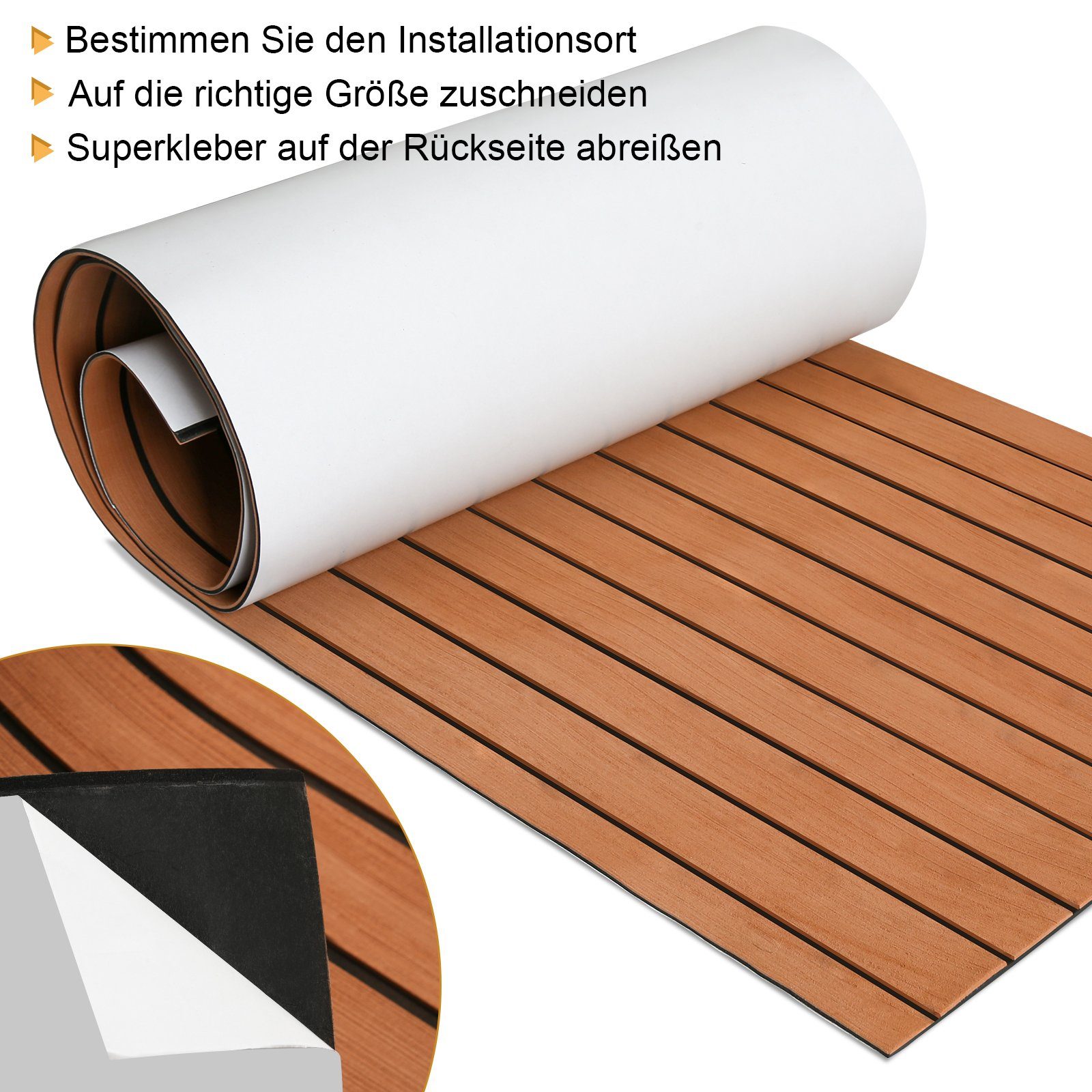 Teppich Bodenmatte EVA Deck Bodenbelag Teak Schaum Matte 240x60/90cm Braun Clanmacy Breit Marine