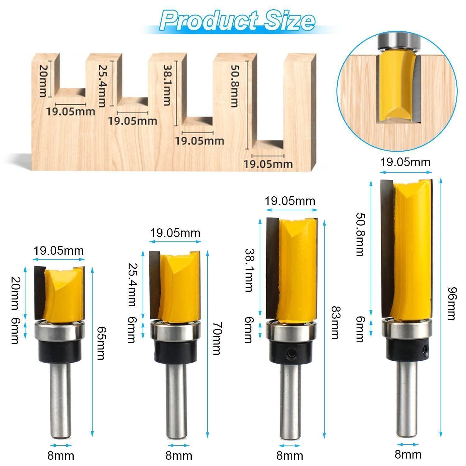 LuxusKollektion Fräsbohrer Bündigfräser 8mm Schaft Kugellager Oberfräser Holzzuschnitt 4