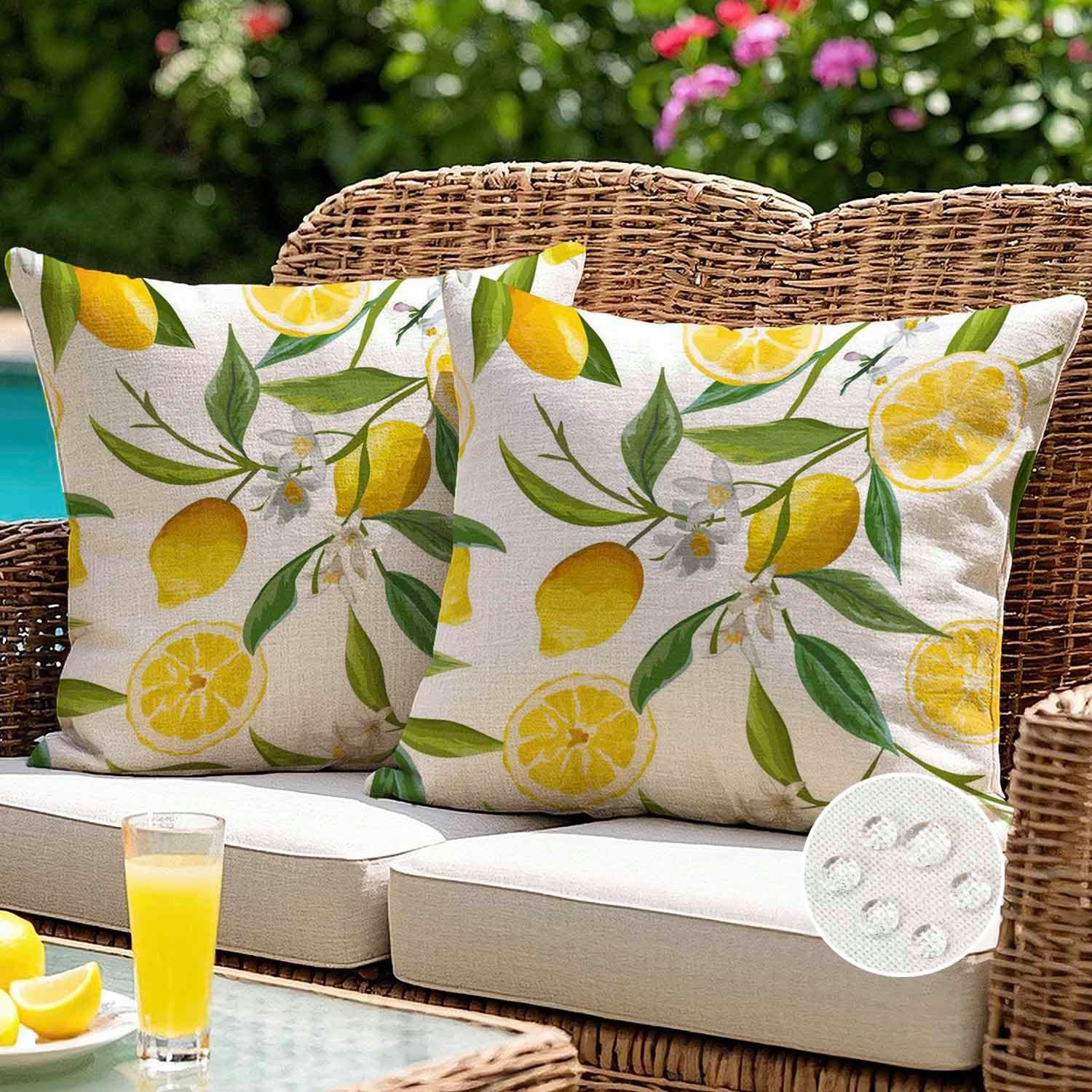 FOUORTUNATE-BEE Kissenbezug 2er Set Gelb Zitronen Kissenbezug Frühling Sommer Deko, (2 Stück), Sofakissen Dekokissen Gartenkissen für Wohnzimmer Bank Terrasse