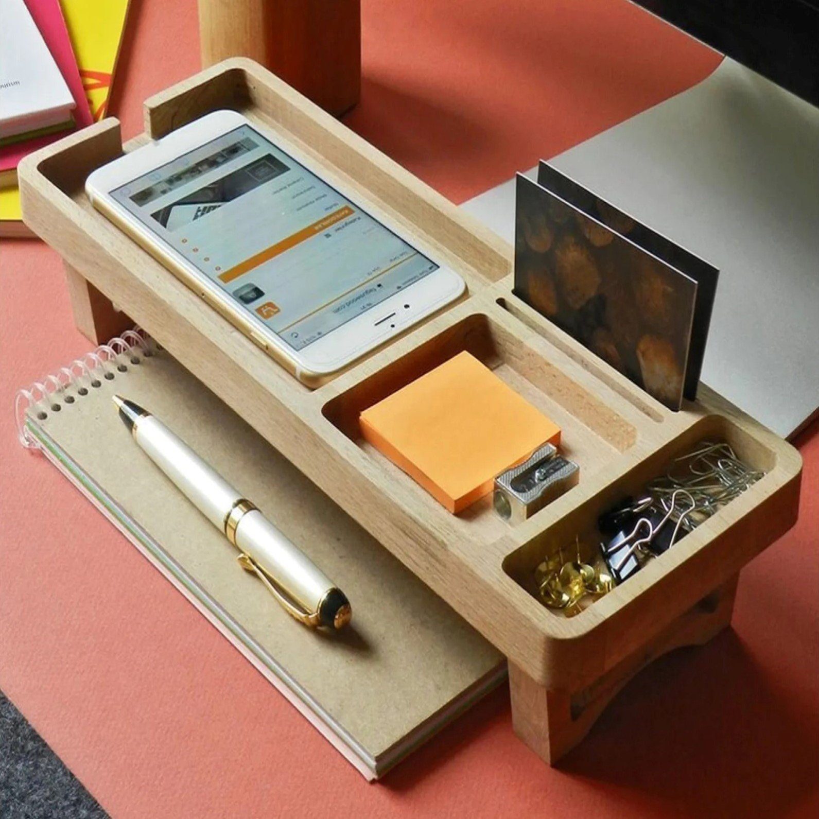 12 Holz 32 cm x Organizer, Schreibtischaufsatz - 6 Moblix Schreibtischzubehör x CATE