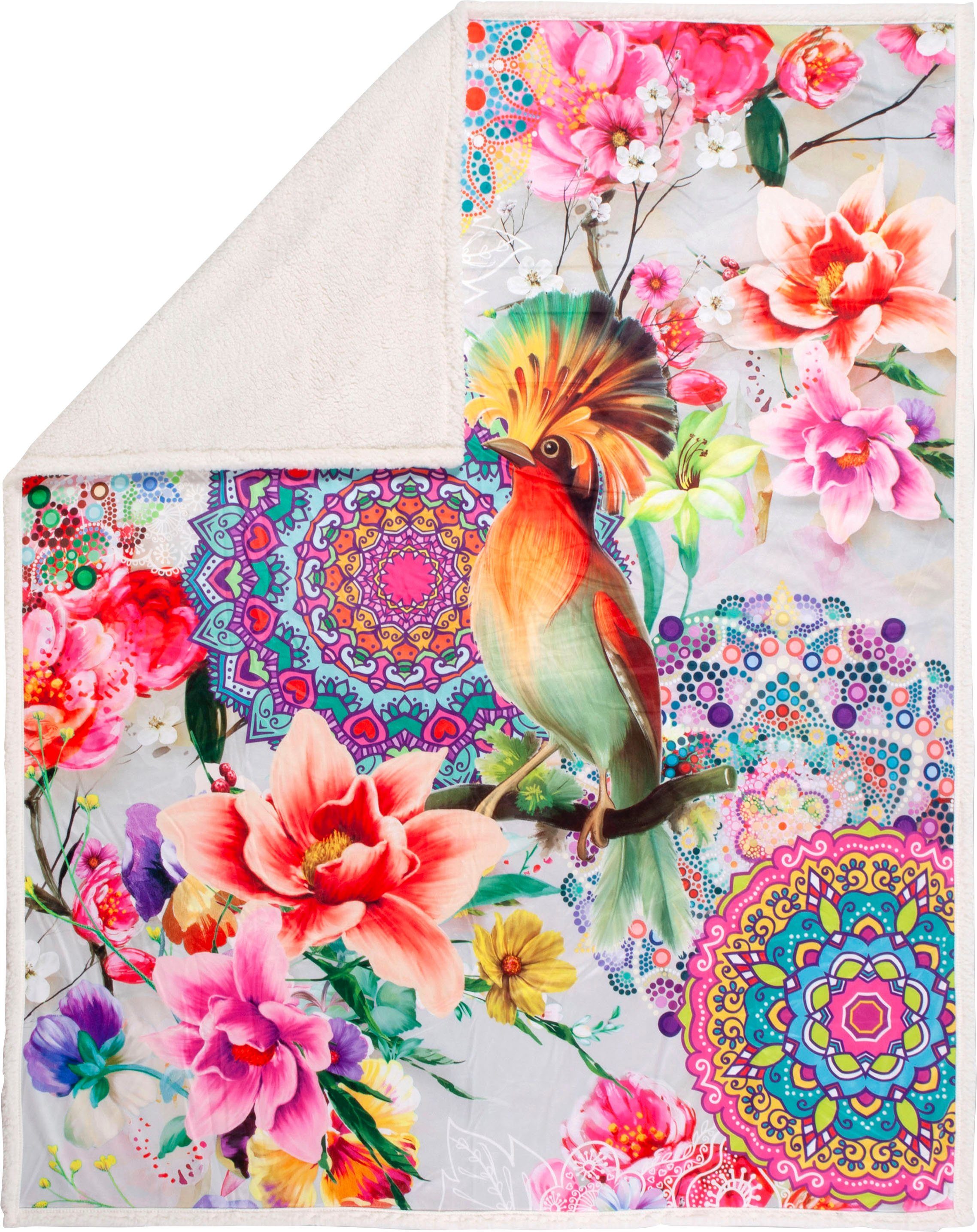 Plaid Bindi, hip, Sehr Weich, Kuscheldecke, 130x160 cm, Wendeoptik, Bunt, Grau, Sherpa