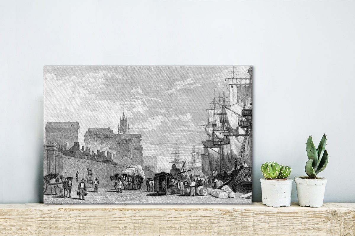 OneMillionCanvasses® Leinwandbild 30x20 Hafens Wanddeko, cm Wandbild Aufhängefertig, St), (1 Eine Liverpool, antike des Illustration von Leinwandbilder