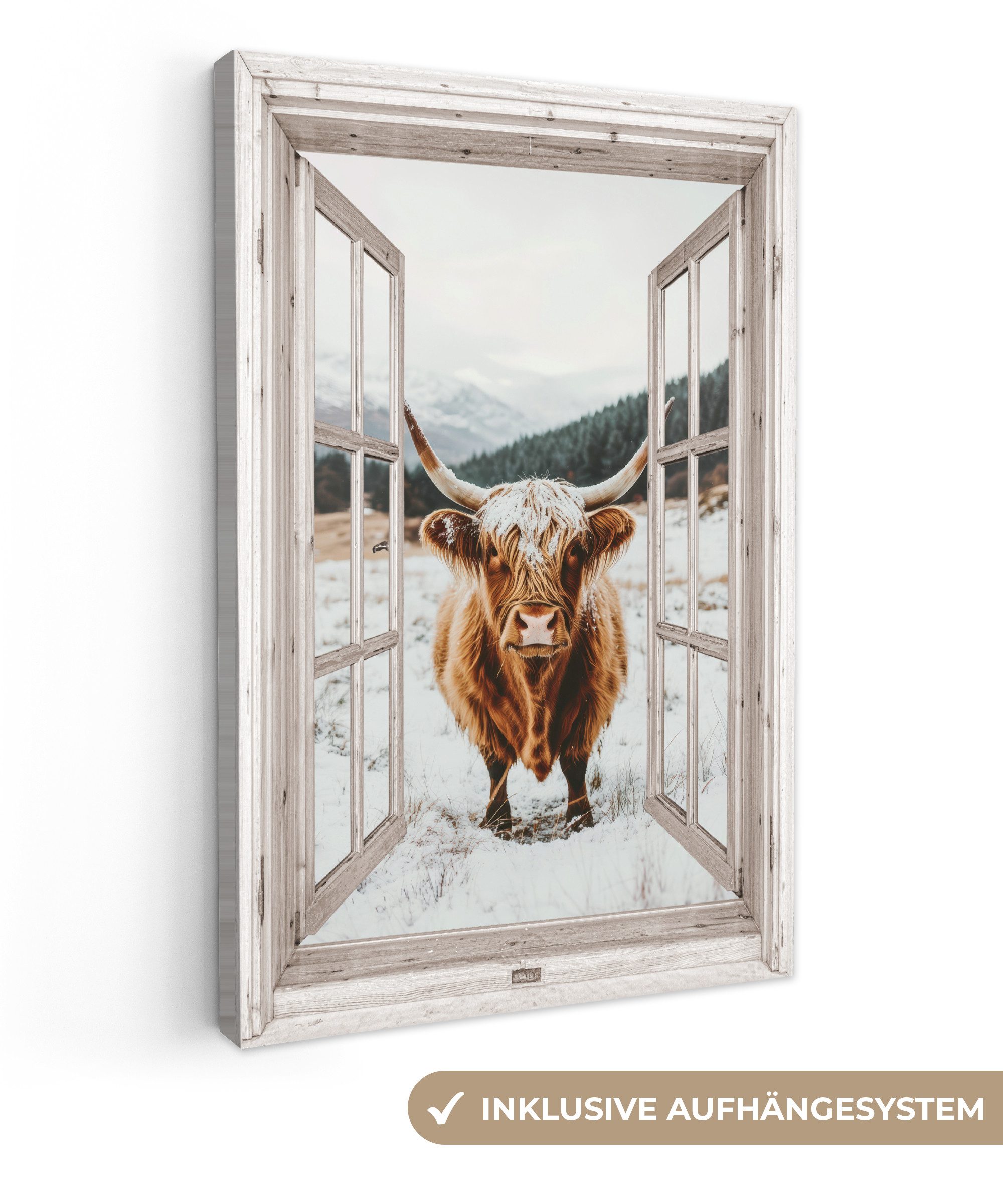 OneMillionCanvasses® Leinwandbild Schottische Highlander - Winterlandschaft günstig online kaufen