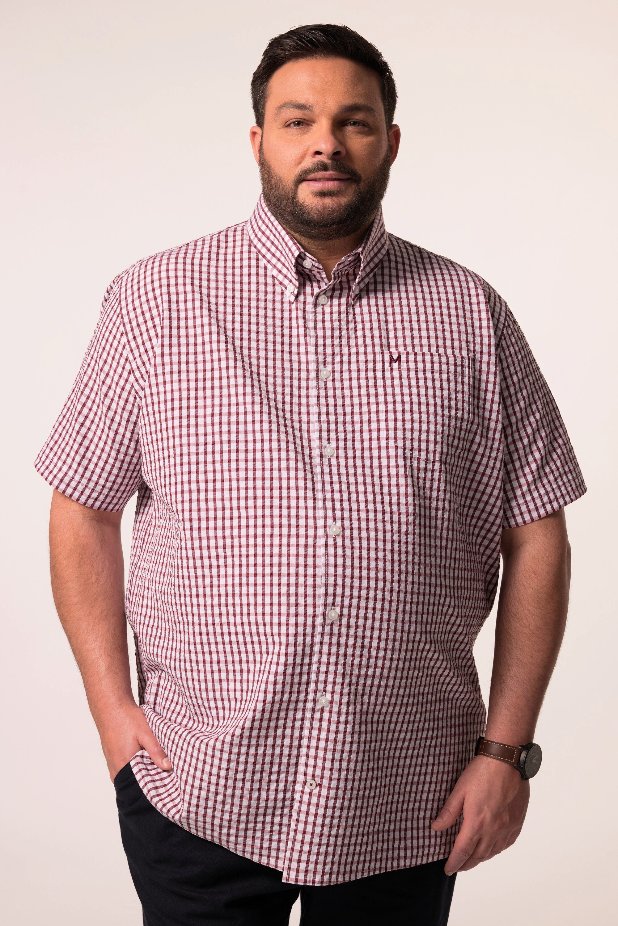 Kurzarmhemd Men+ Karohemd Halbarm Seersucker Buttondown-Kragen