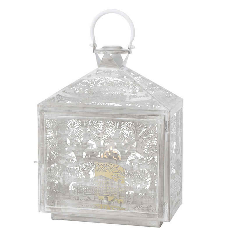 BOLTZE Teelichthalter Laterne Telfen hellgrau groß rechteckiges Windlicht LED-Kerzen weiß