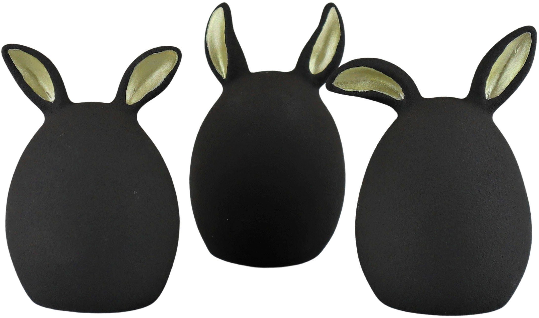 AM Design Osterei Osterfigur, Ei mit Ohren, Höhe ca. 9,5 cm, Frühjahrsdeko (Set, 3 St), Dekofigur aus Porzellan, Ostern, Osterdekoration